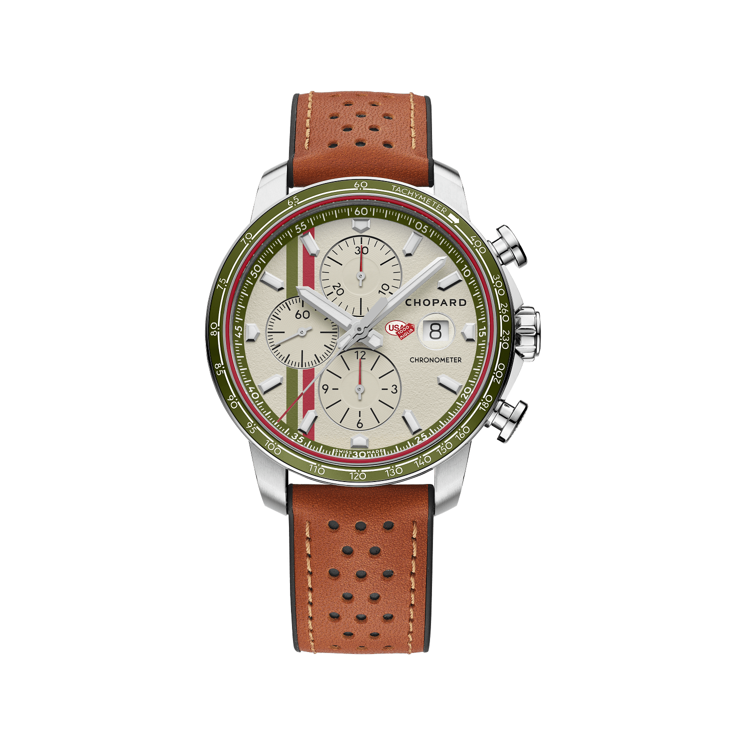 Chopard Mille Miglia GTS Chrono California Mille USA 2024 44 mm Beige Dial Stainless Steel   Leather Strap 168571-3024 - WATCHXNYC