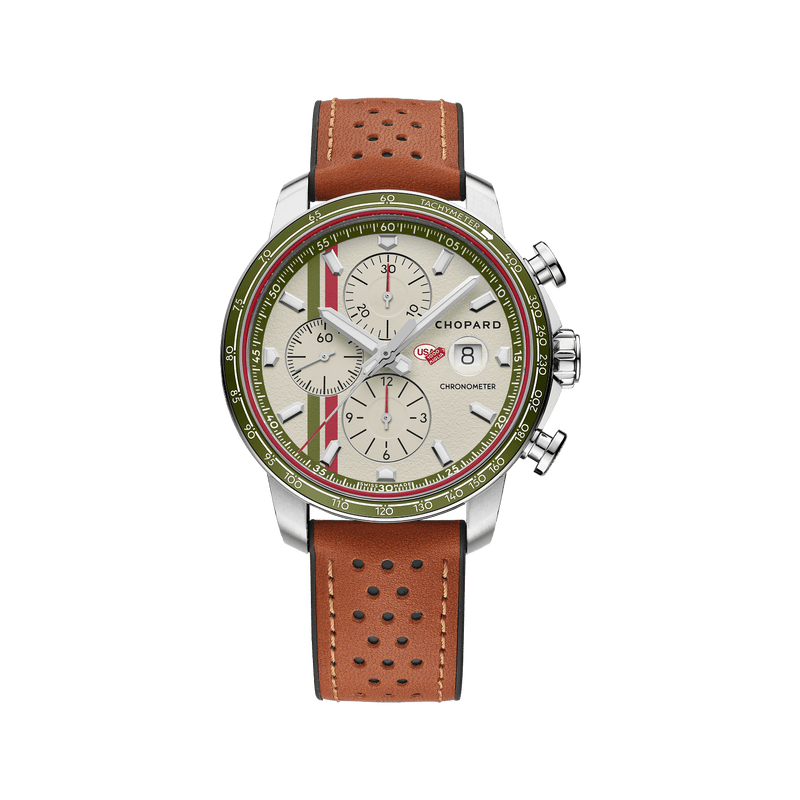 Chopard Mille Miglia GTS Chrono California Mille USA 2024 44 mm Beige Dial Stainless Steel   Leather Strap 168571-3024