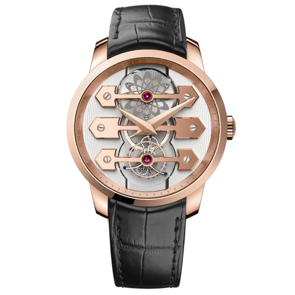 Girard-Perregaux Tourbillon with Three Gold Bridges 45 mm Transparent Dial 18K Pink Gold   Leather Strap 99280-52-000-BA6E - WATCHXNYC