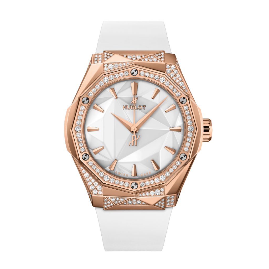 Hublot Classic Fusion Orlinski King Gold White Alternative Pavé 40 mm White Dial with Diamonds Polished 18K King Gold Rubber Strap 550.OS.2200.RW.1804.ORL20 - WATCHXNYC