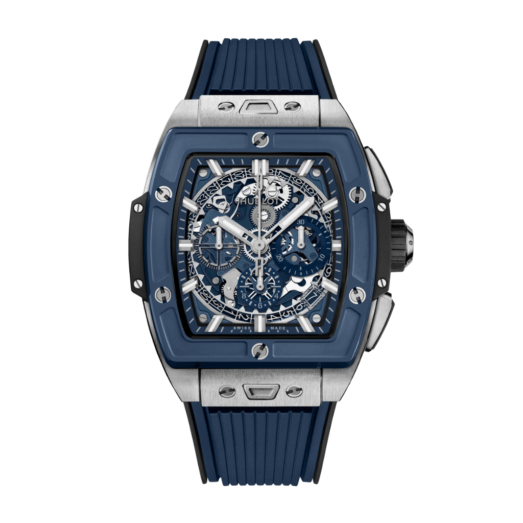 Hublot Spirit of Big Bang Titanium Blue Ceramic 42 mm Transparent Dial Polished Titanium Rubber Strap 642.NL.7170.RX - WATCHXNYC