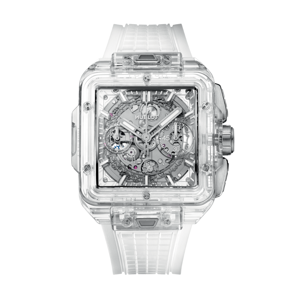 Hublot Square Bang Unico Sapphire 42 mm Transparent Dial Polished Sapphire Crystal Transparent Strap 821.JX.0120.RT - WATCHXNYC