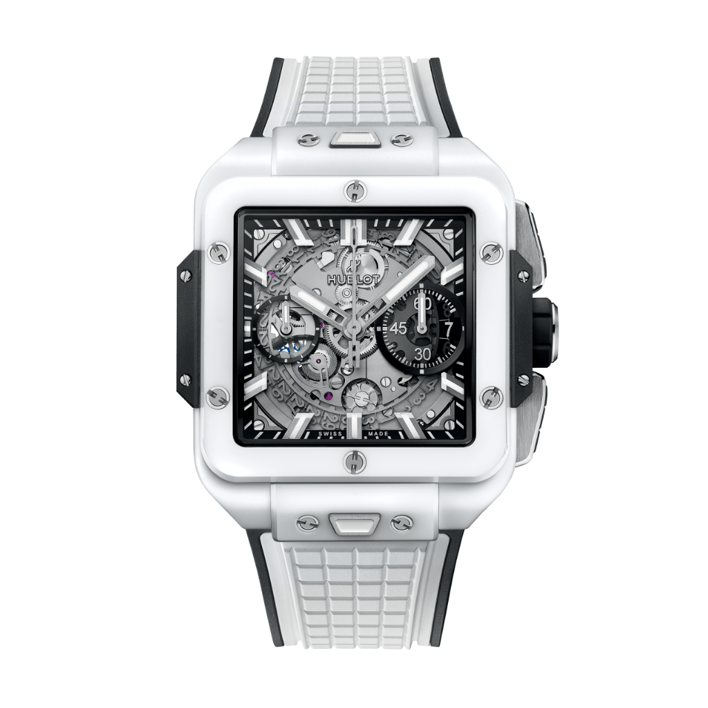 Hublot Square Bang Unico White Ceramic 42 mm Transparent Dial Microblasted and Polished White Ceramic Rubber Strap 821.HX.0170.RX - WATCHXNYC