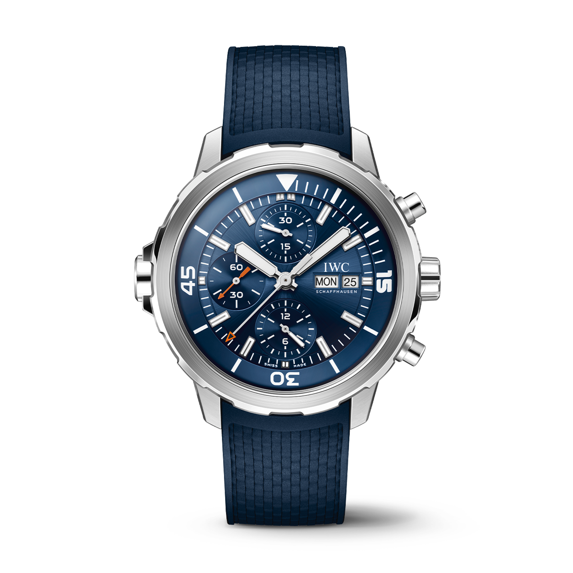IWC Schaffhausen Aquatimer Chronograph 44 mm Blue Dial Stainless Steel Blue Rubber Strap IW376806 - WATCHXNYC