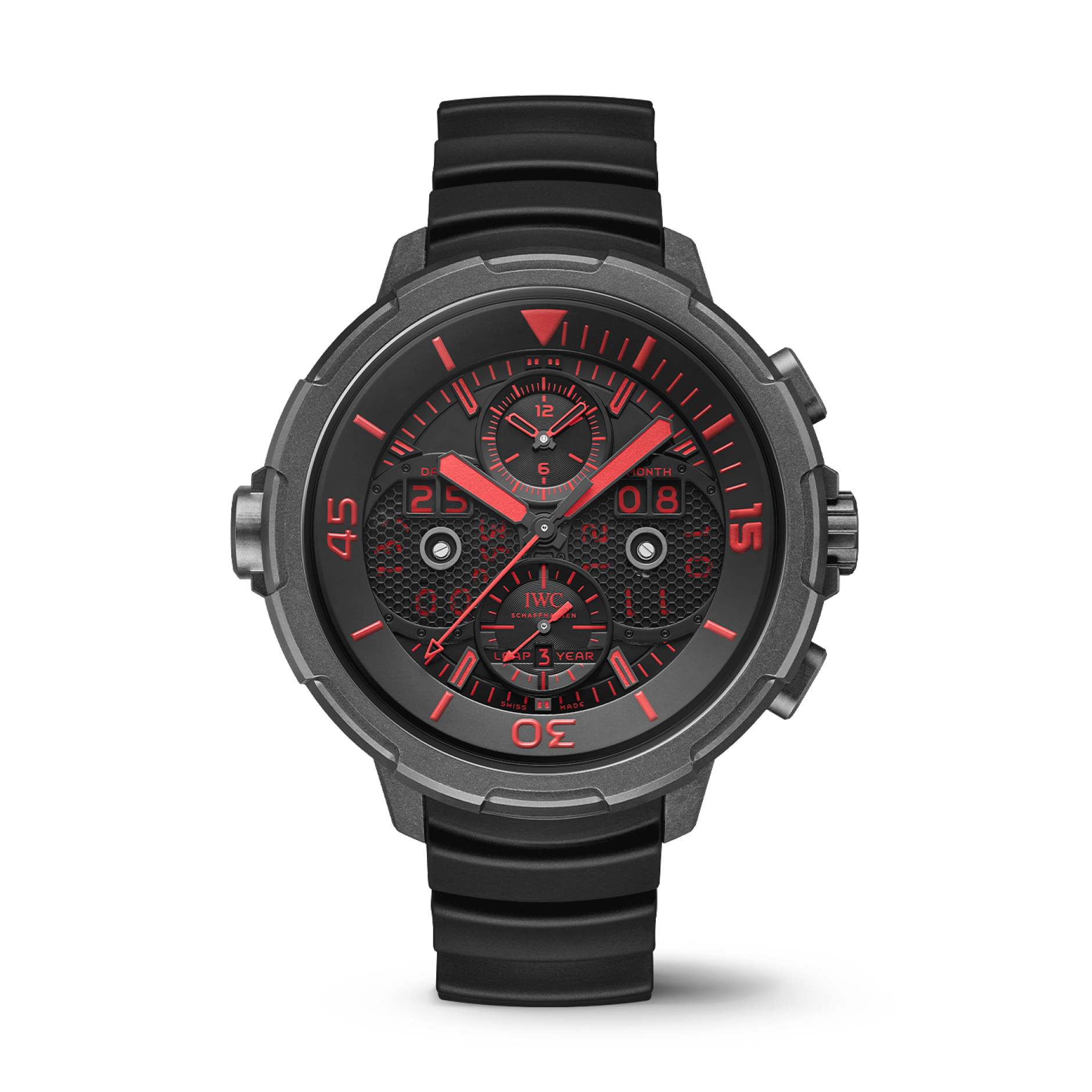 IWC Schaffhausen Aquatimer Perpetual Calendar Digital Date-Month 49 mm Black Dial Ceratanium® Black Rubber Strap IW379405 - WATCHXNYC