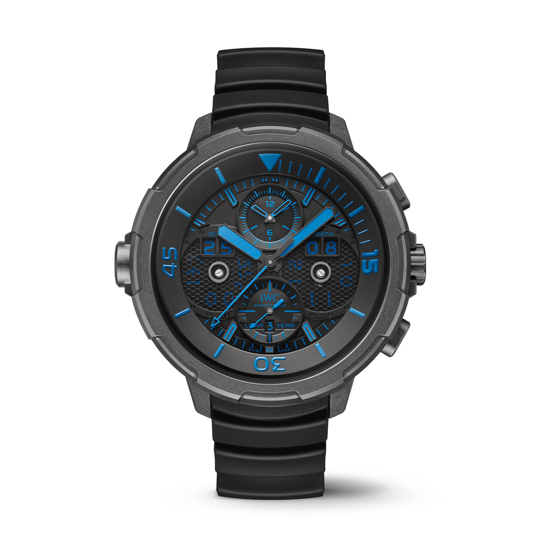 IWC Schaffhausen Aquatimer Perpetual Calendar Digital Date-Month 49 mm Black Dial Ceratanium® Black Rubber Strap IW379406 - WATCHXNYC