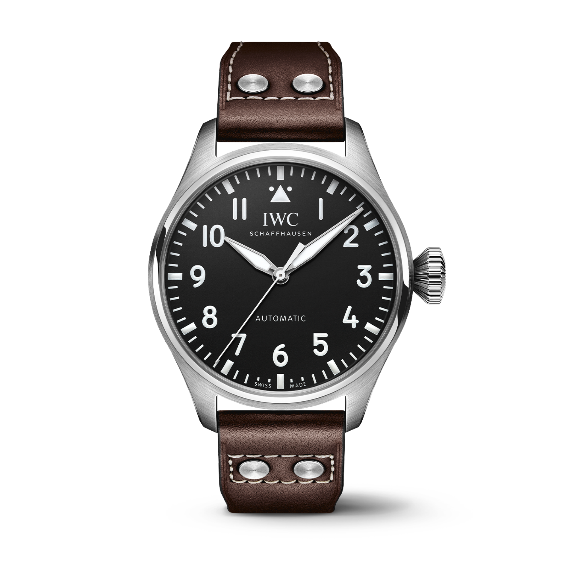 IWC Schaffhausen Big Pilot's Watch 43 mm Black Dial Stainless Steel Brown    Strap IW329301 - WATCHXNYC