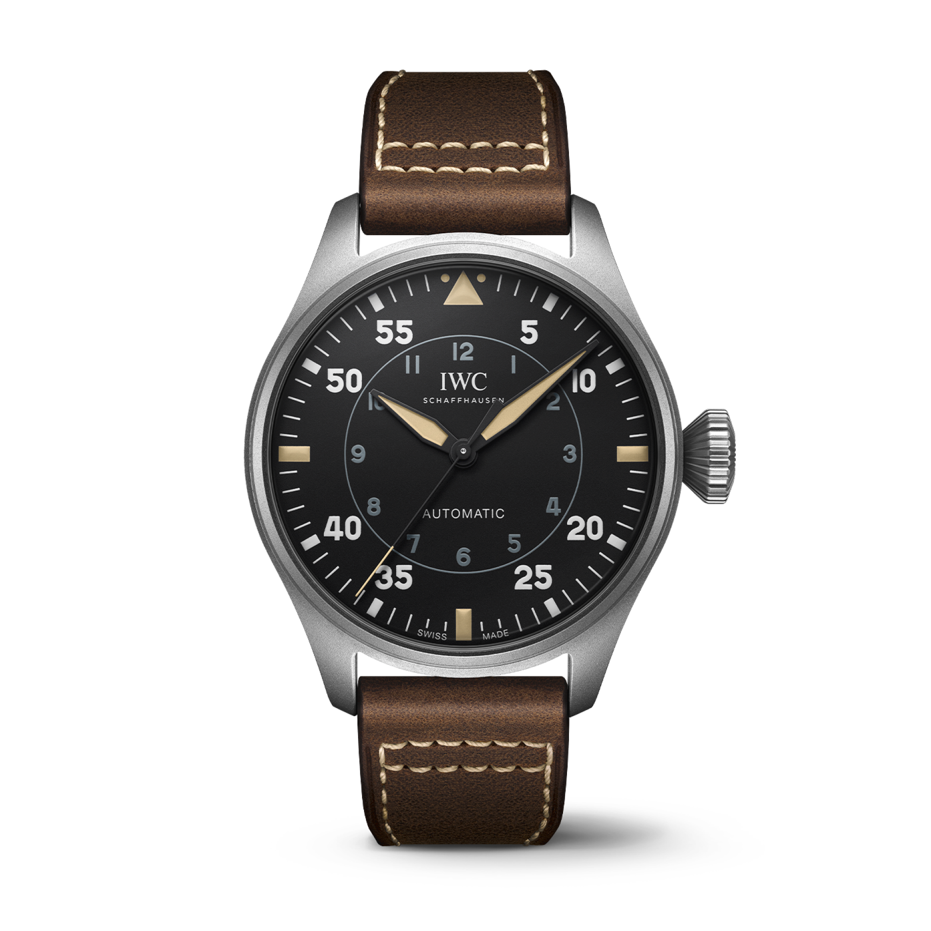 IWC Schaffhausen Big Pilot’s Watch 43 Spitfire 43 mm Black Dial Titanium  Brown   Strap IW329701 - WATCHXNYC