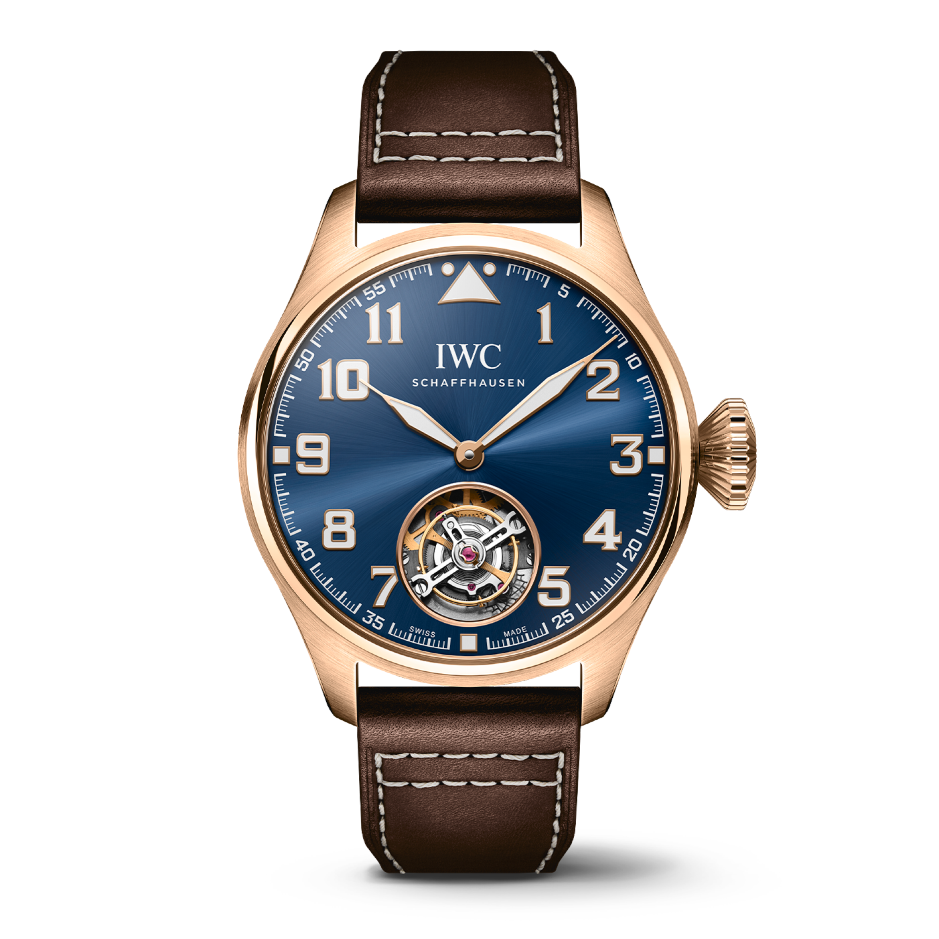 IWC Schaffhausen Big Pilot’s Watch 43 Tourbillon Le Petit Prince 43 mm Blue  Dial 18 Kt Armor Gold® Brown   Strap IW329502 - WATCHXNYC