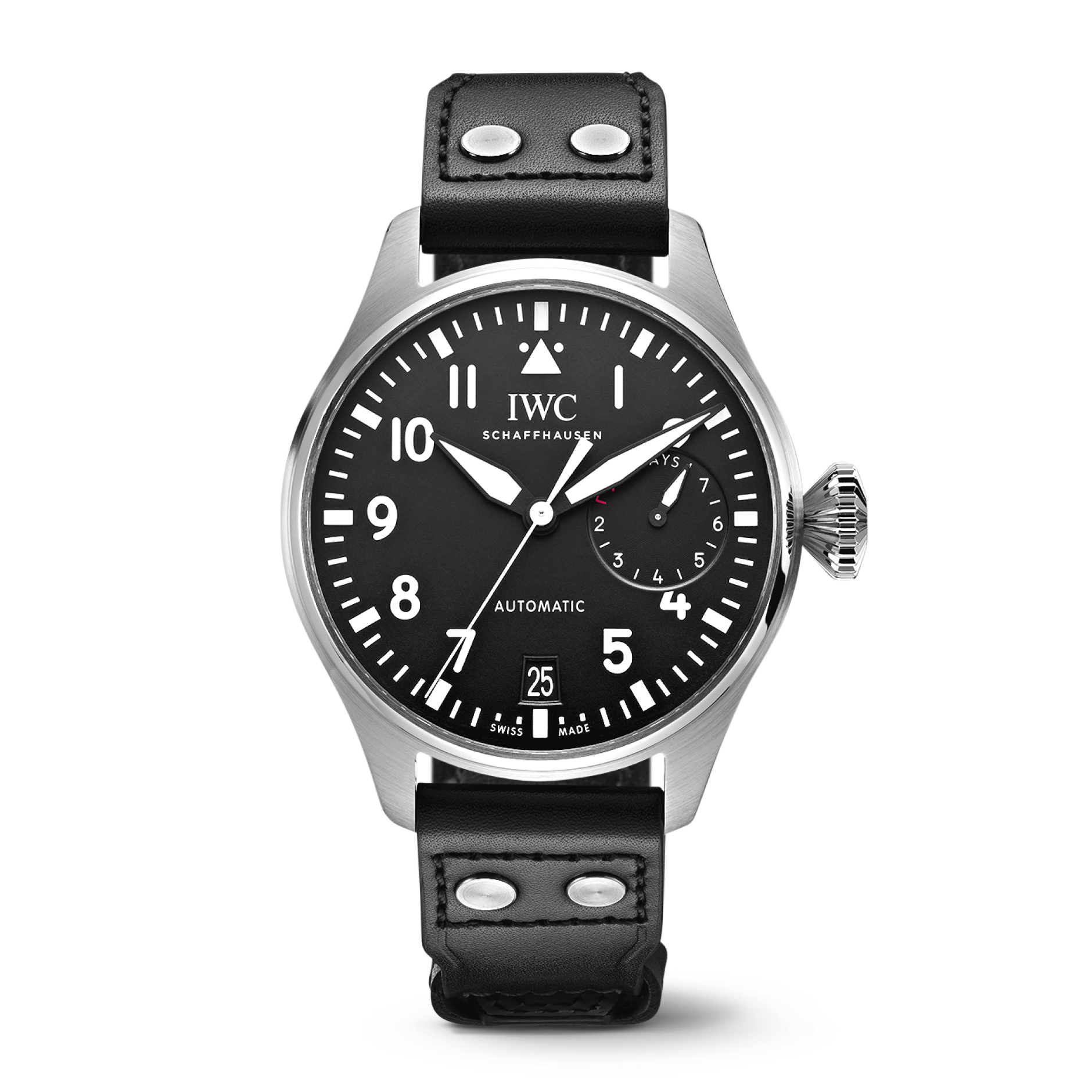 IWC Schaffhausen Big Pilot’s Watch 46.2  mm Black Dial Stainless Steel Black   Strap IW501001 - WATCHXNYC