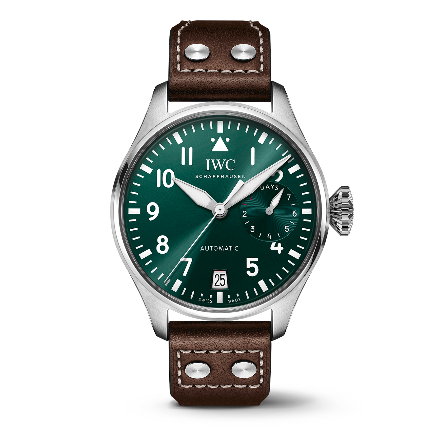 IWC Schaffhausen Big Pilot’s Watch 46.2  mm Green  Dial Stainless Steel  Brown   Strap IW501015 - WATCHXNYC