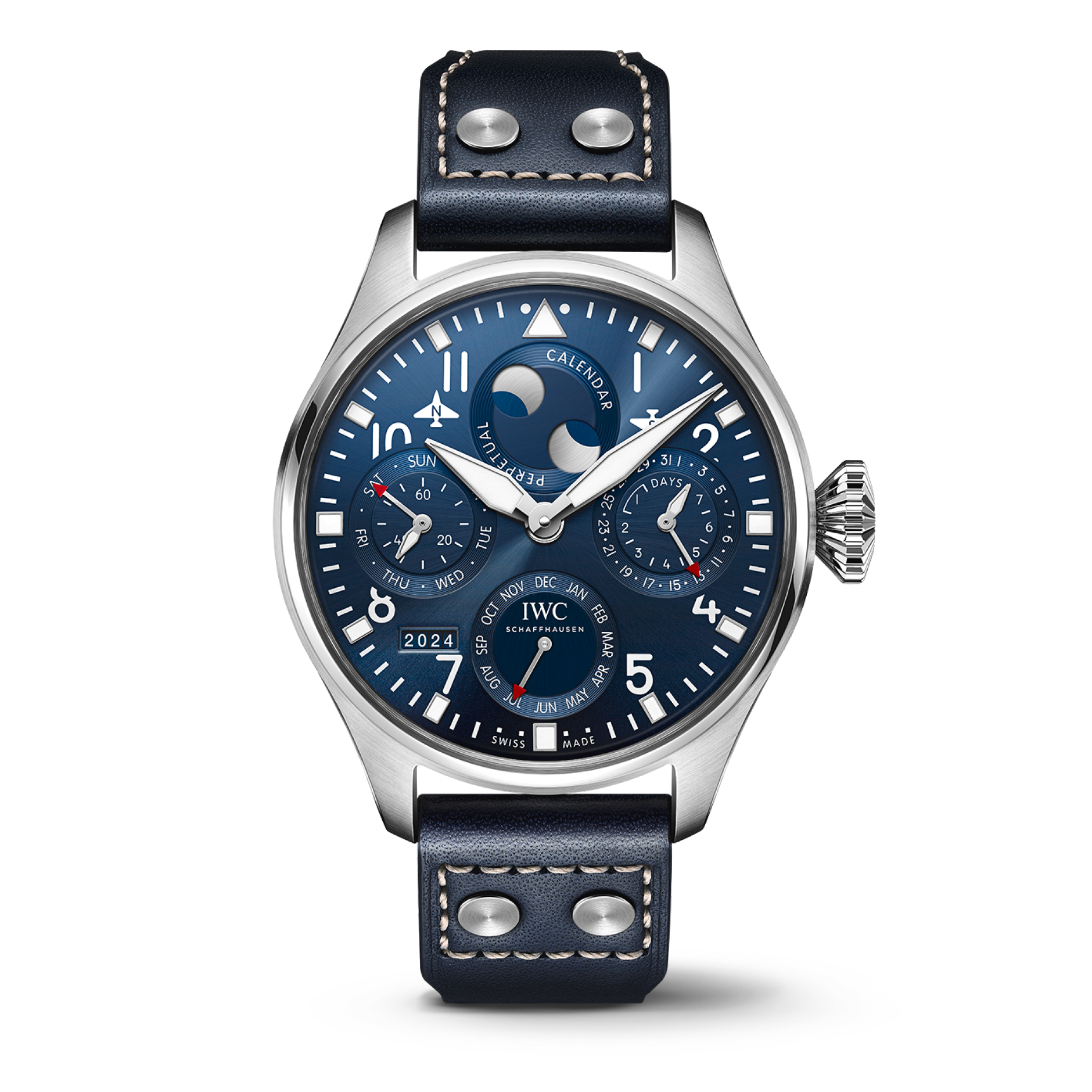 IWC Schaffhausen Big Pilot’s Watch Perpetual Calendar 46.2  mm Blue  Dial Stainless Steel  Blue   Strap IW503605 - WATCHXNYC