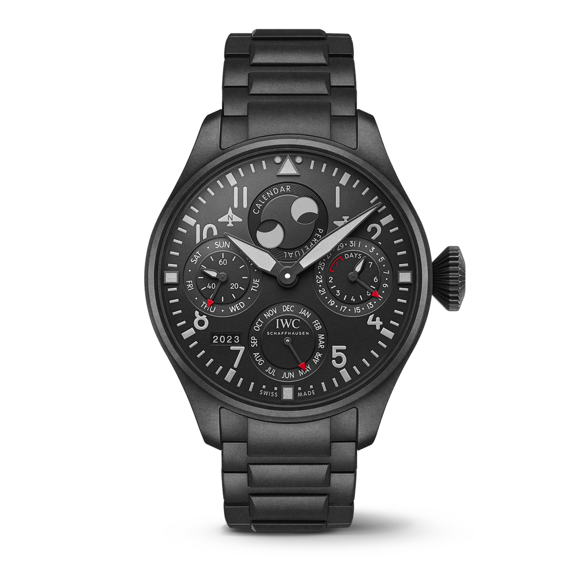 IWC Schaffhausen Big Pilot’s Watch Perpetual Calendar TOP GUN Ceratanium® 46.2  mm Black Dial Ceratanium® Bracelet IW503604 - WATCHXNYC