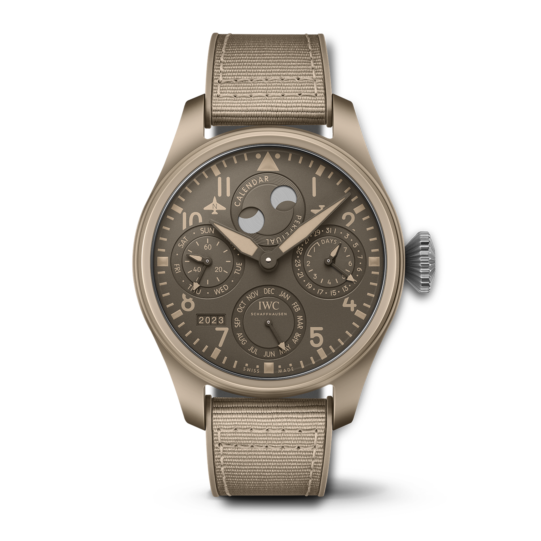 IWC Schaffhausen Big Pilot’s Watch Perpetual Calendar TOP GUN Edition “Mojave Desert” 46.5  mm Brown  Dial Ceramic  Beige Rubber Strap IW503004 - WATCHXNYC