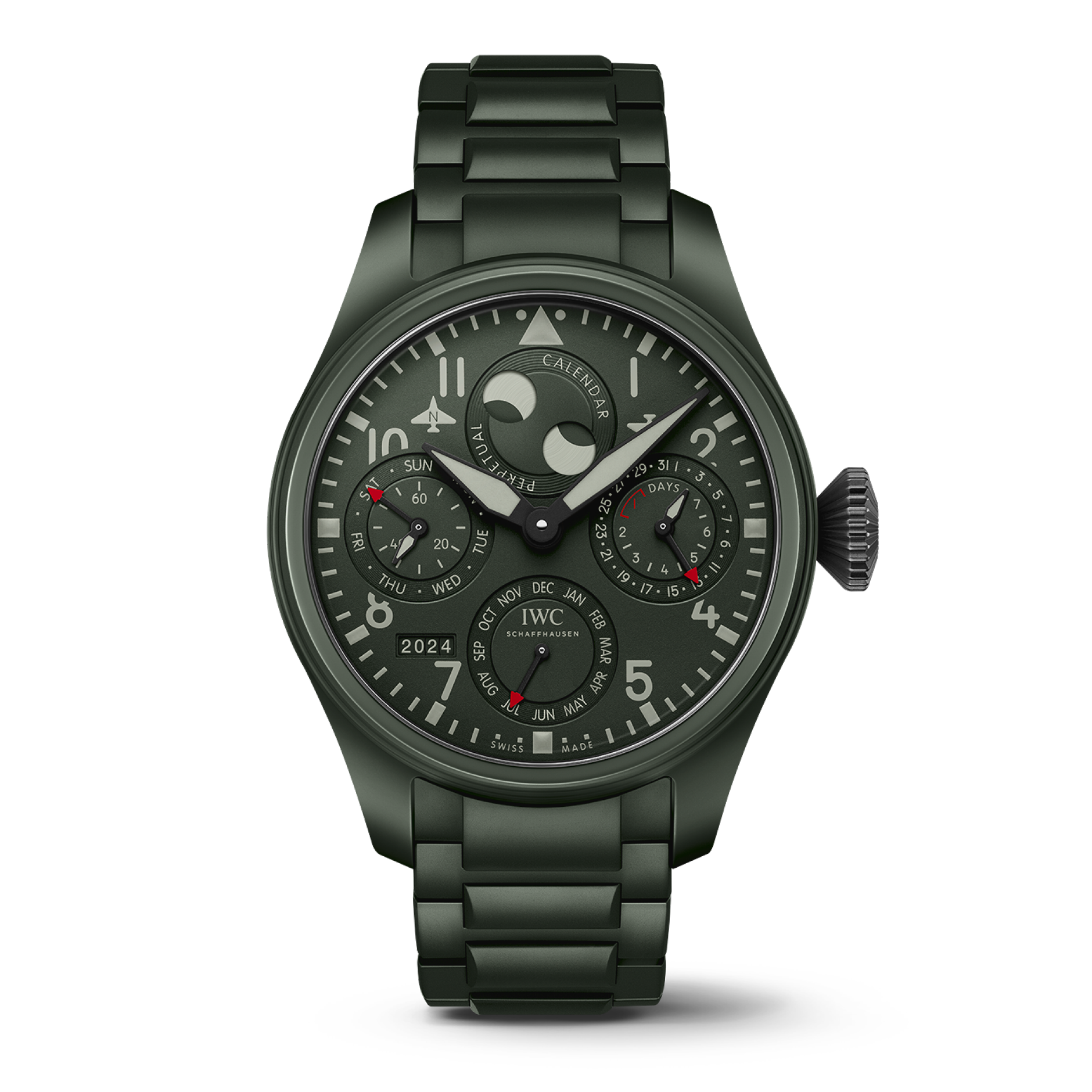 IWC Schaffhausen Big Pilot’s Watch Perpetual Calendar TOP GUN Woodland 46.5  mm Green  Dial Ceramic  Strap IW503101 - WATCHXNYC
