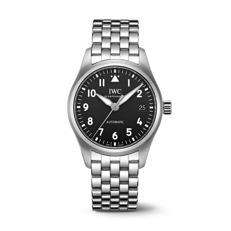 Reloj de piloto automático IWC Schaffhausen de 36 mm con esfera negra y brazalete de acero inoxidable IW324010 