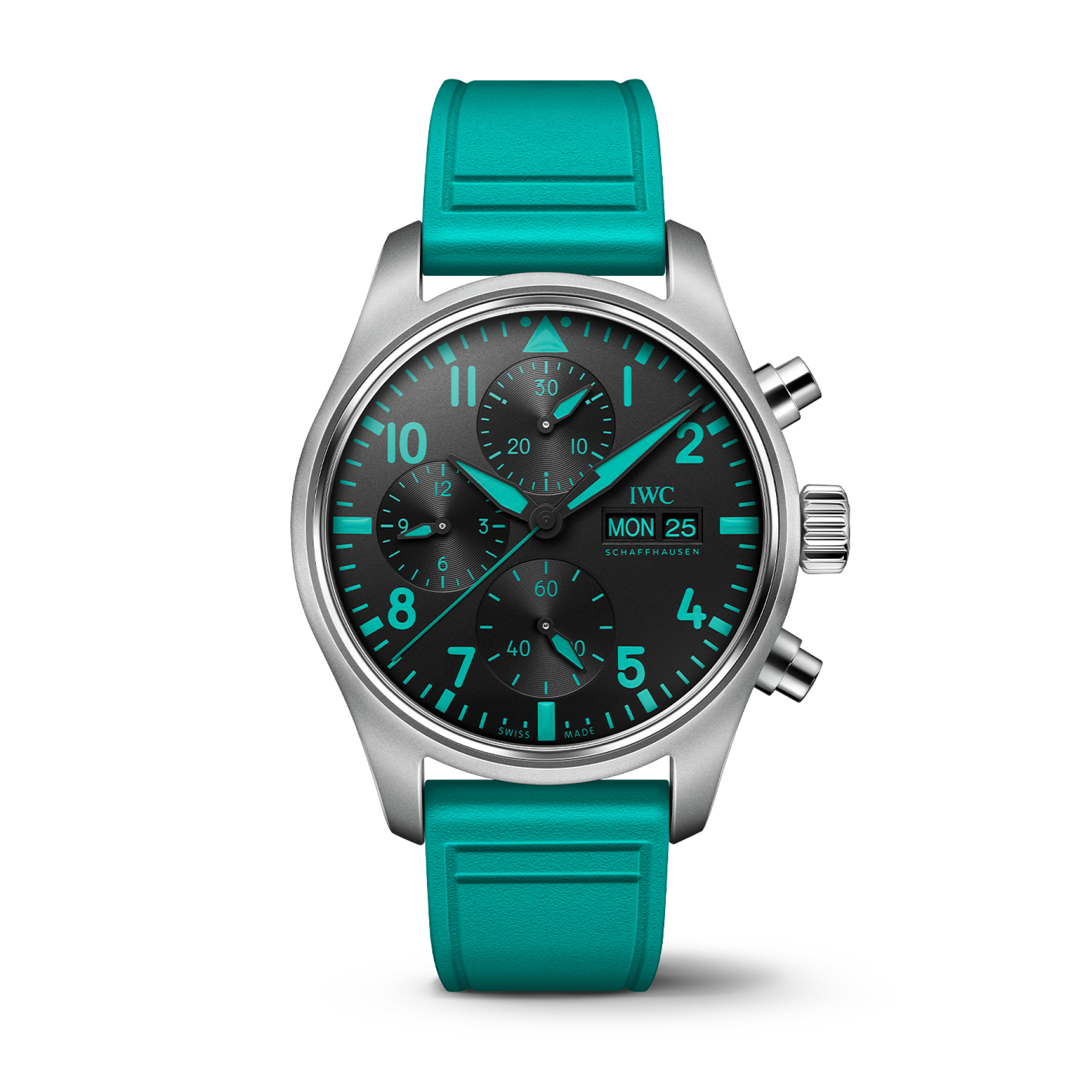IWC Schaffhausen Pilot’s Watch Chronograph 41 Edition “Mercedes-AMG PETRONAS Formula One™ Team” 41  mm Black Dial Titanium  Green Rubber Strap IW388108 - WATCHXNYC