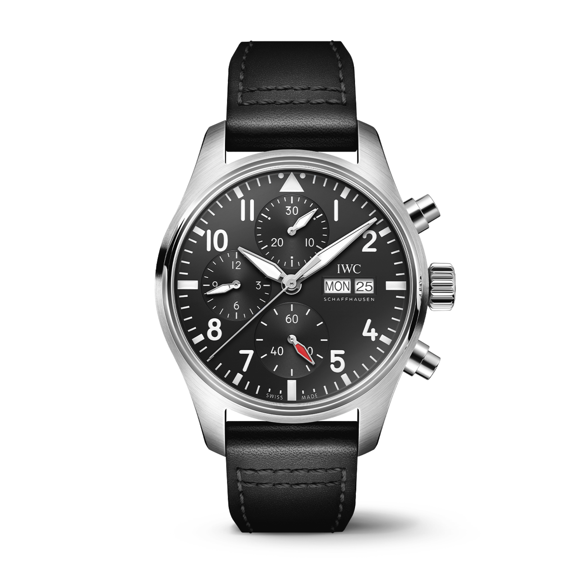 IWC Schaffhausen Pilot’s Watch Chronograph 41  mm Black Dial Stainless Steel Black   Strap IW388111 - WATCHXNYC