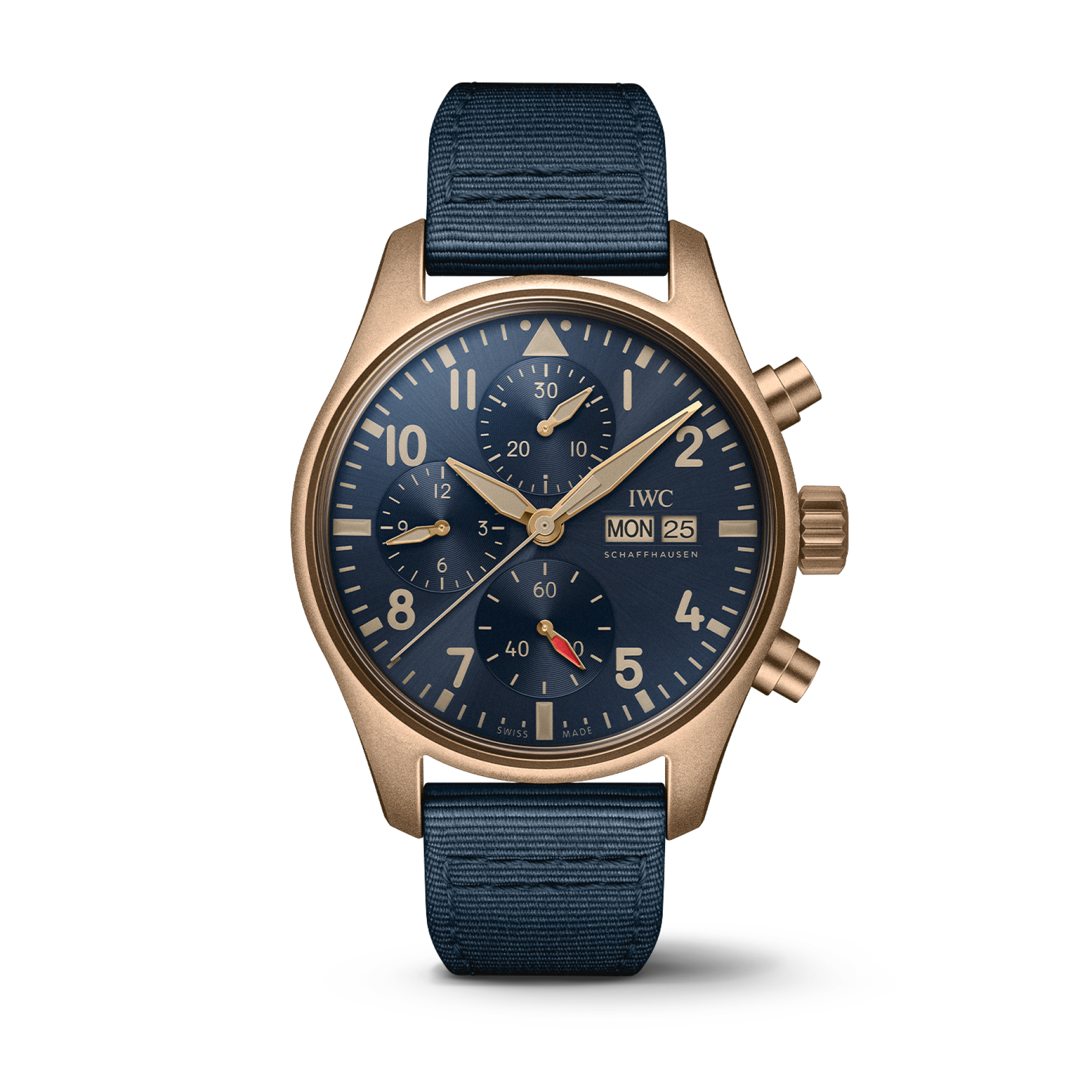 IWC Schaffhausen Pilot's Watch Chronograph 41  mm Blue  Dial Bronze  Blue Textile Strap IW388109 - WATCHXNYC