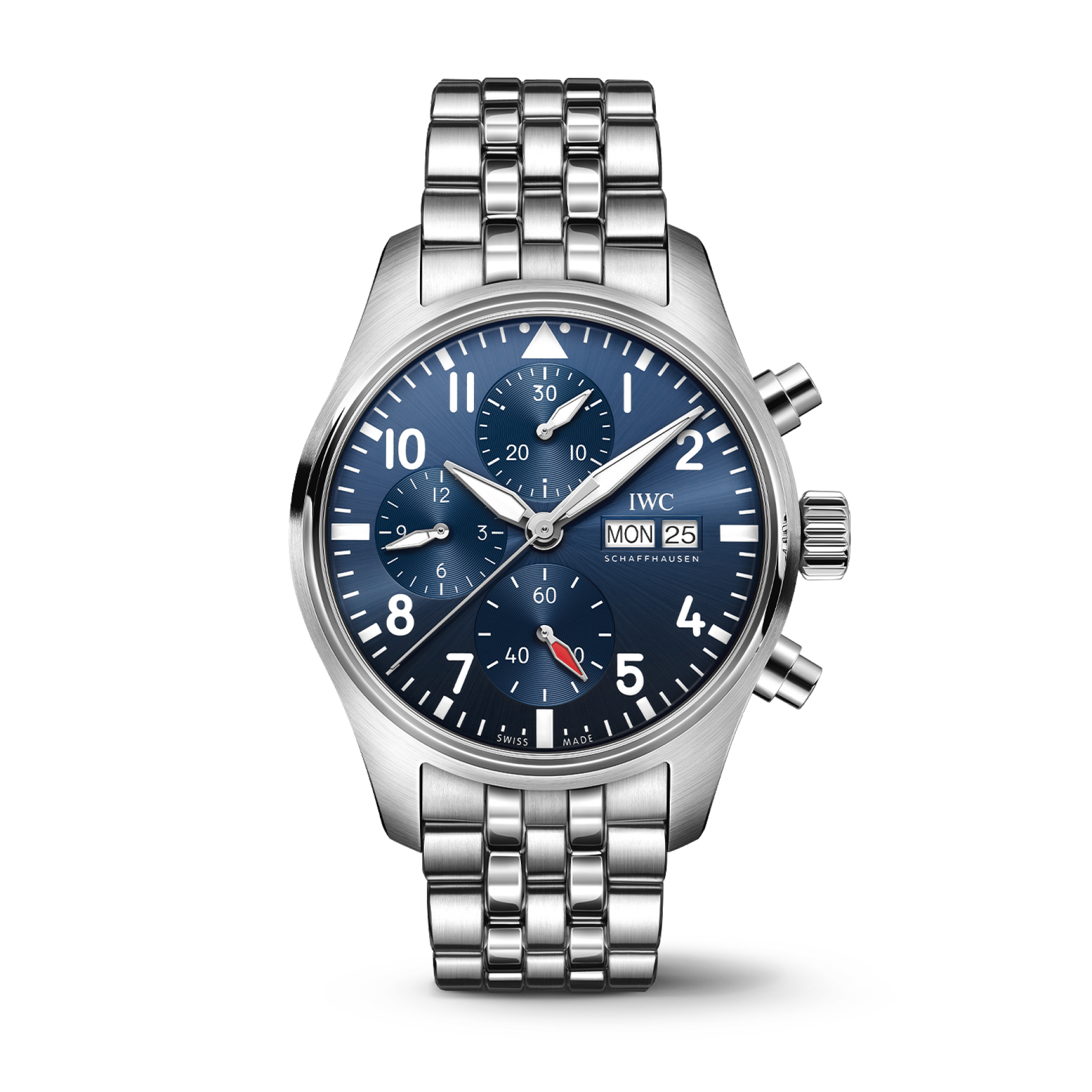 IWC Schaffhausen Pilot’s Watch Chronograph 41  mm Blue  Dial Stainless Steel Bracelet IW388102 - WATCHXNYC