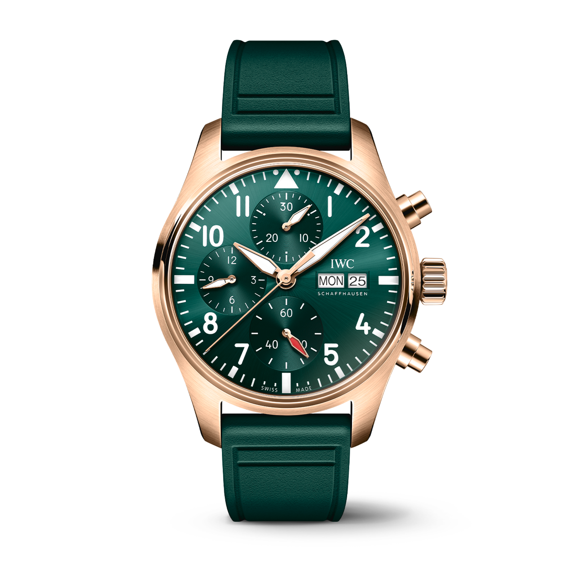 IWC Schaffhausen Pilot’s Watch Chronograph 41  mm Green Dial 18 Ct 5N Gold Green Rubber Strap IW388110 - WATCHXNYC