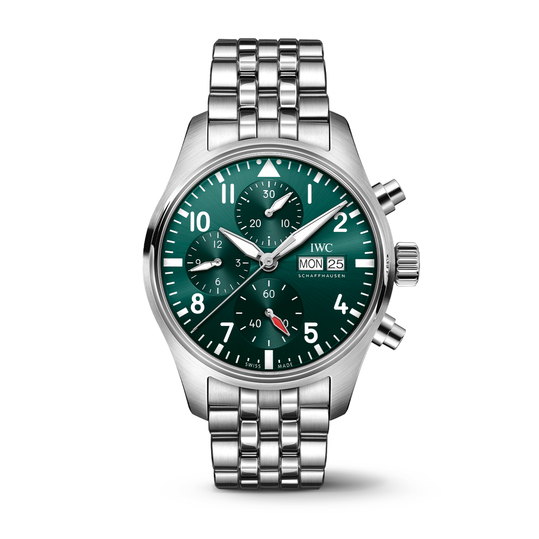 IWC Schaffhausen Pilot’s Watch Chronograph 41  mm Green  Dial Stainless Steel Bracelet IW388104 - WATCHXNYC