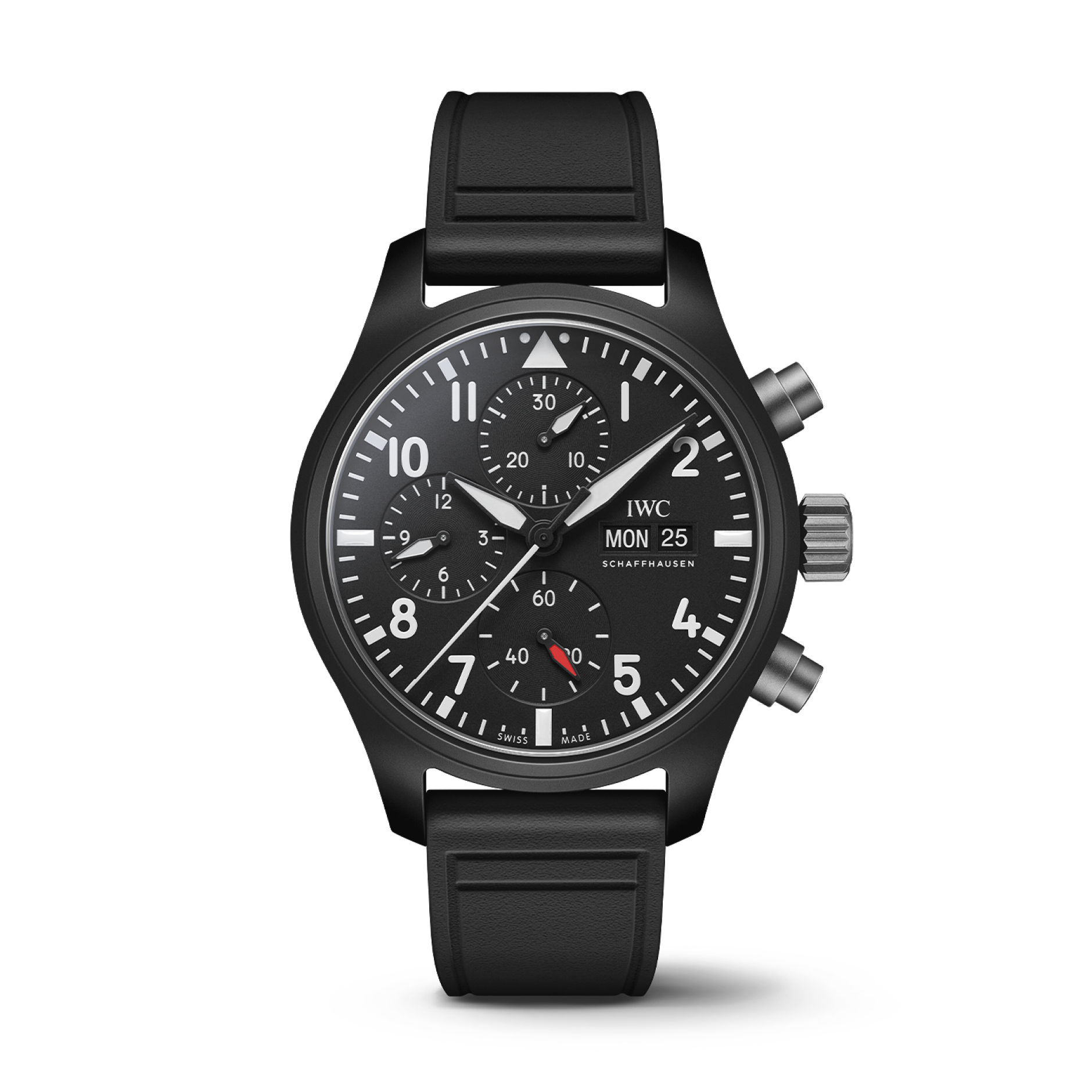 IWC Schaffhausen Pilot's Watch Chronograph 41 TOP GUN 41.9   mm Black Dial Ceramic  Black Rubber Strap IW389401 - WATCHXNYC