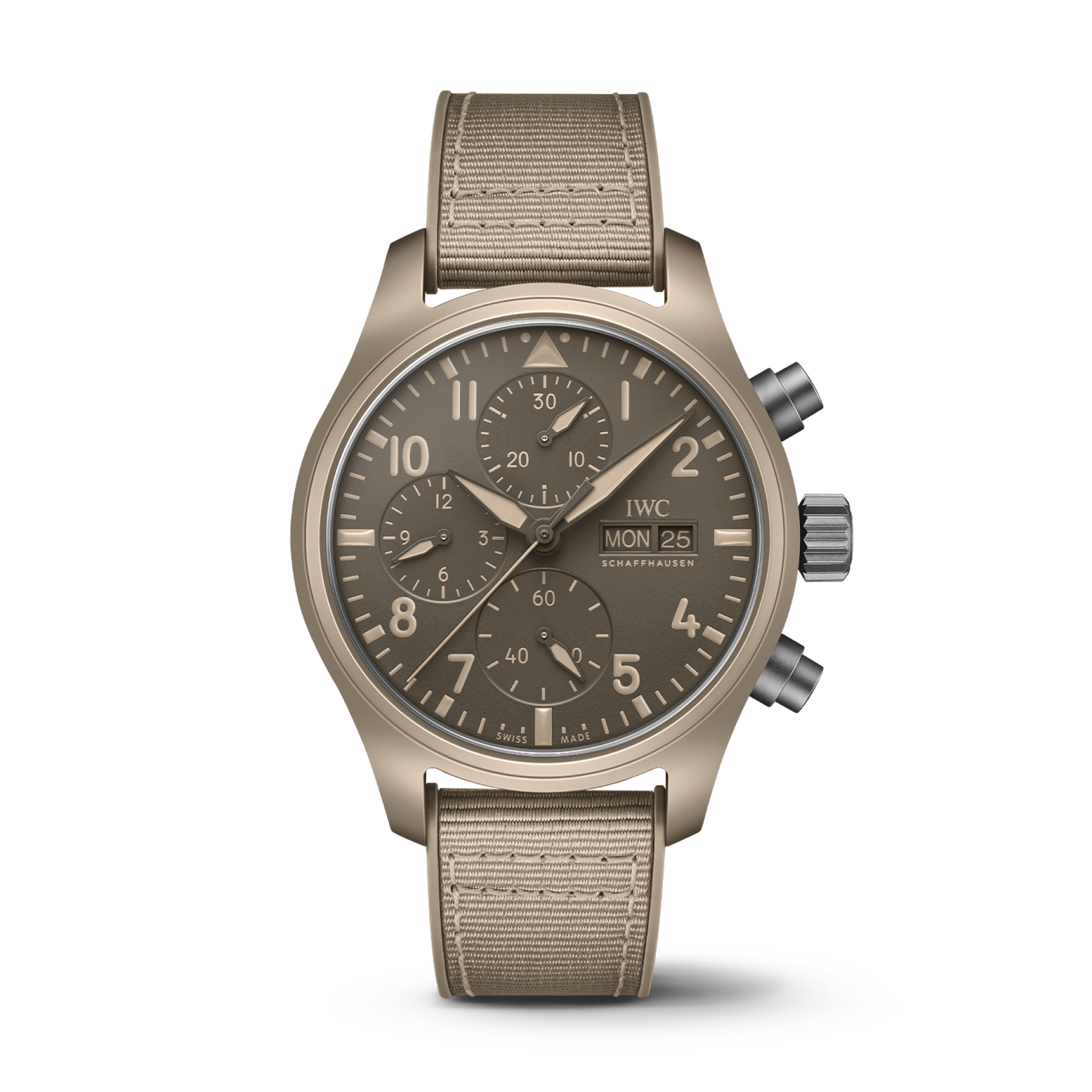 IWC Schaffhausen Pilot’s Watch Chronograph 41 TOP GUN Mojave Desert 41.9   mm Brown Dial Ceramic  Beige Rubber Strap IW389402 - WATCHXNYC