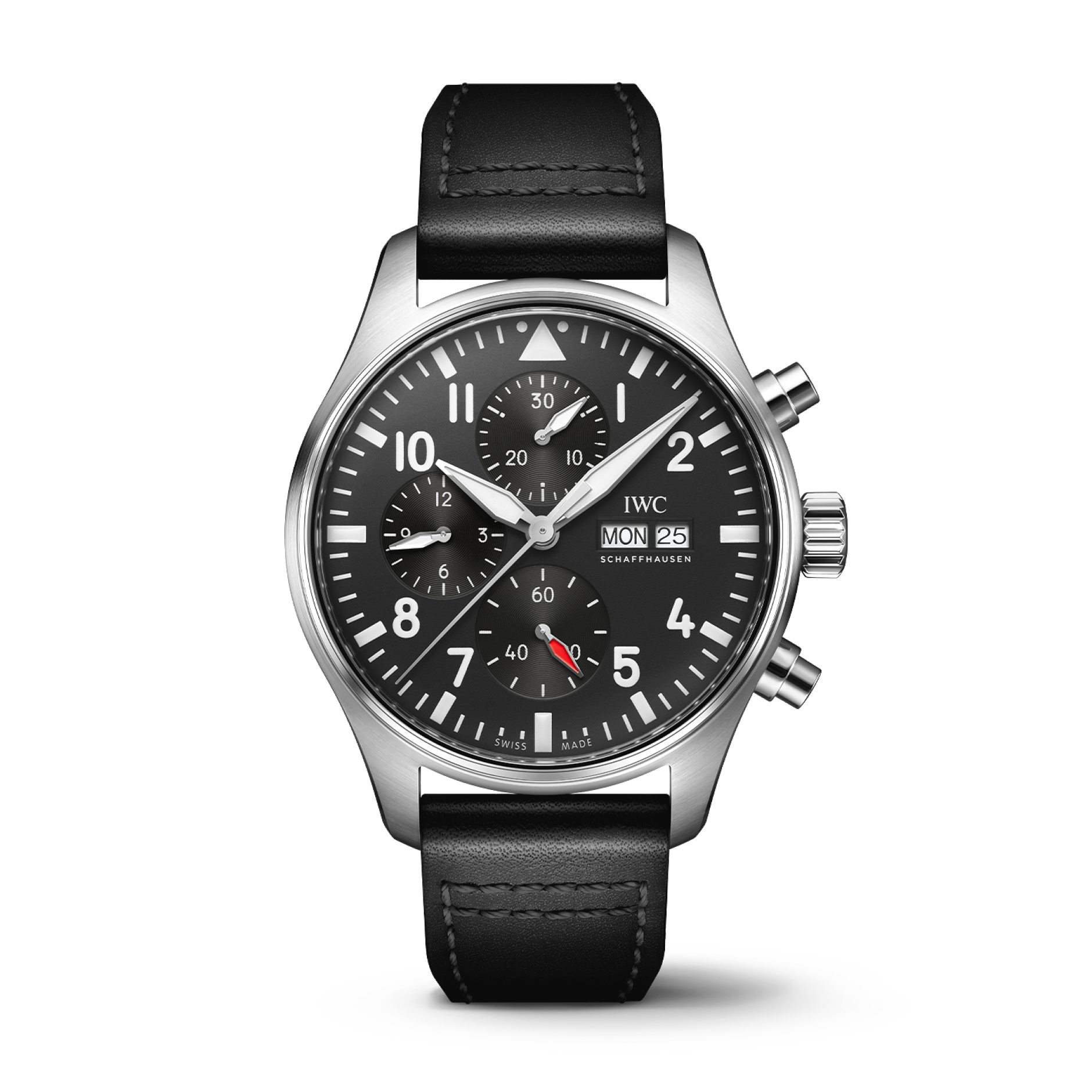 IWC Schaffhausen Pilot's Watch Chronograph 43 mm  Black Dial Stainless Steel  Black   Strap IW378001 - WATCHXNYC