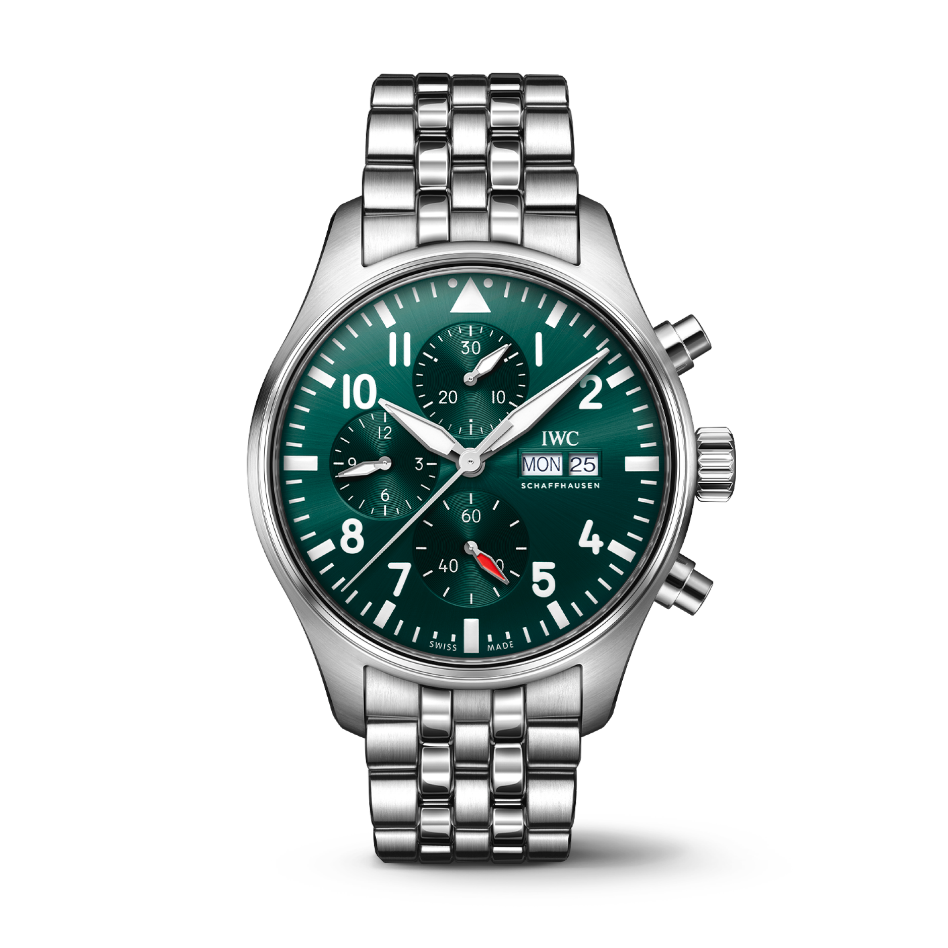 IWC Schaffhausen Pilot's Watch Chronograph 43 mm Green  Dial Stainless Steel Bracelet IW378006 - WATCHXNYC
