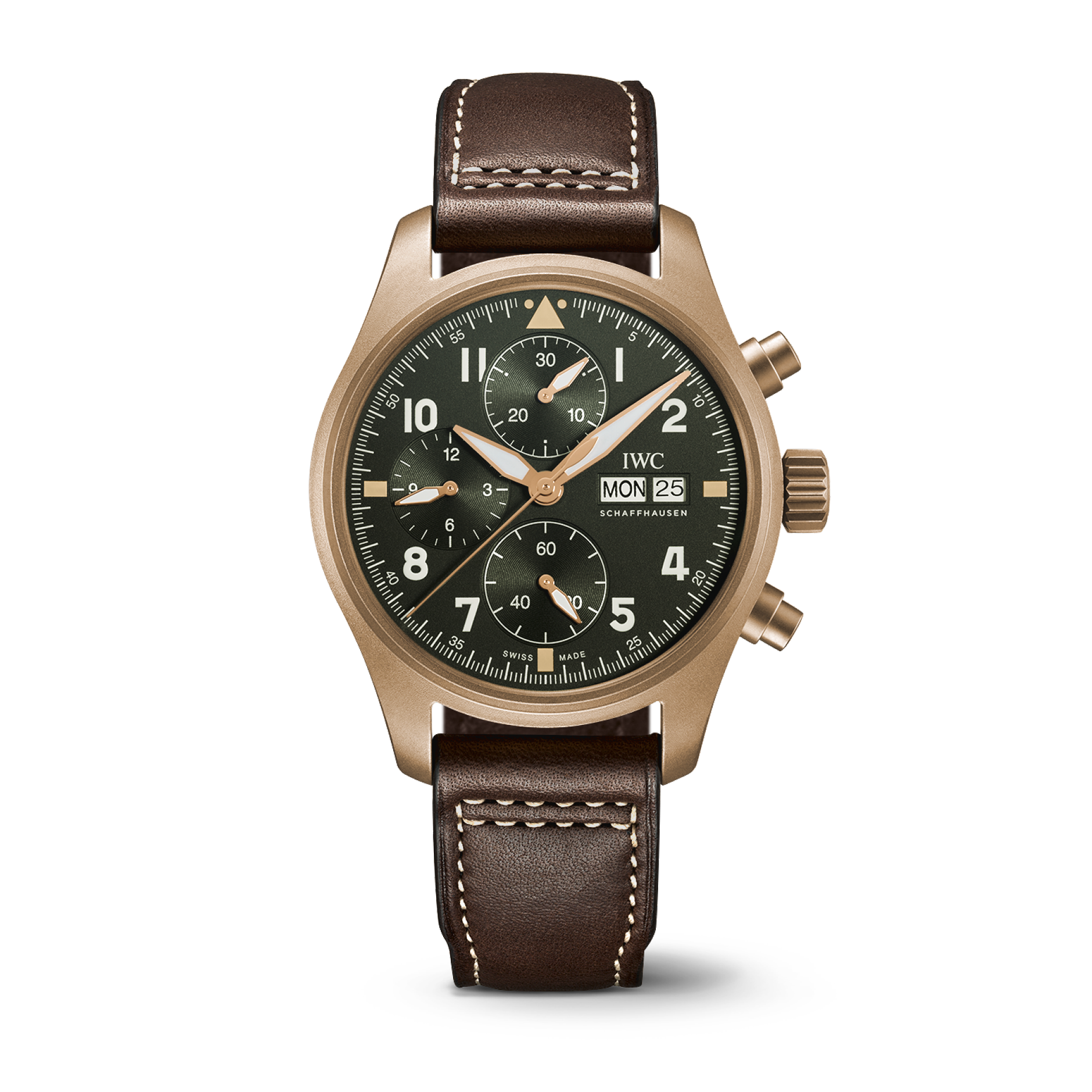 IWC Schaffhausen Pilot’s Watch Chronograph Spitfire 41  mm Green  Dial Bronze  Brown   Strap IW387902 - WATCHXNYC