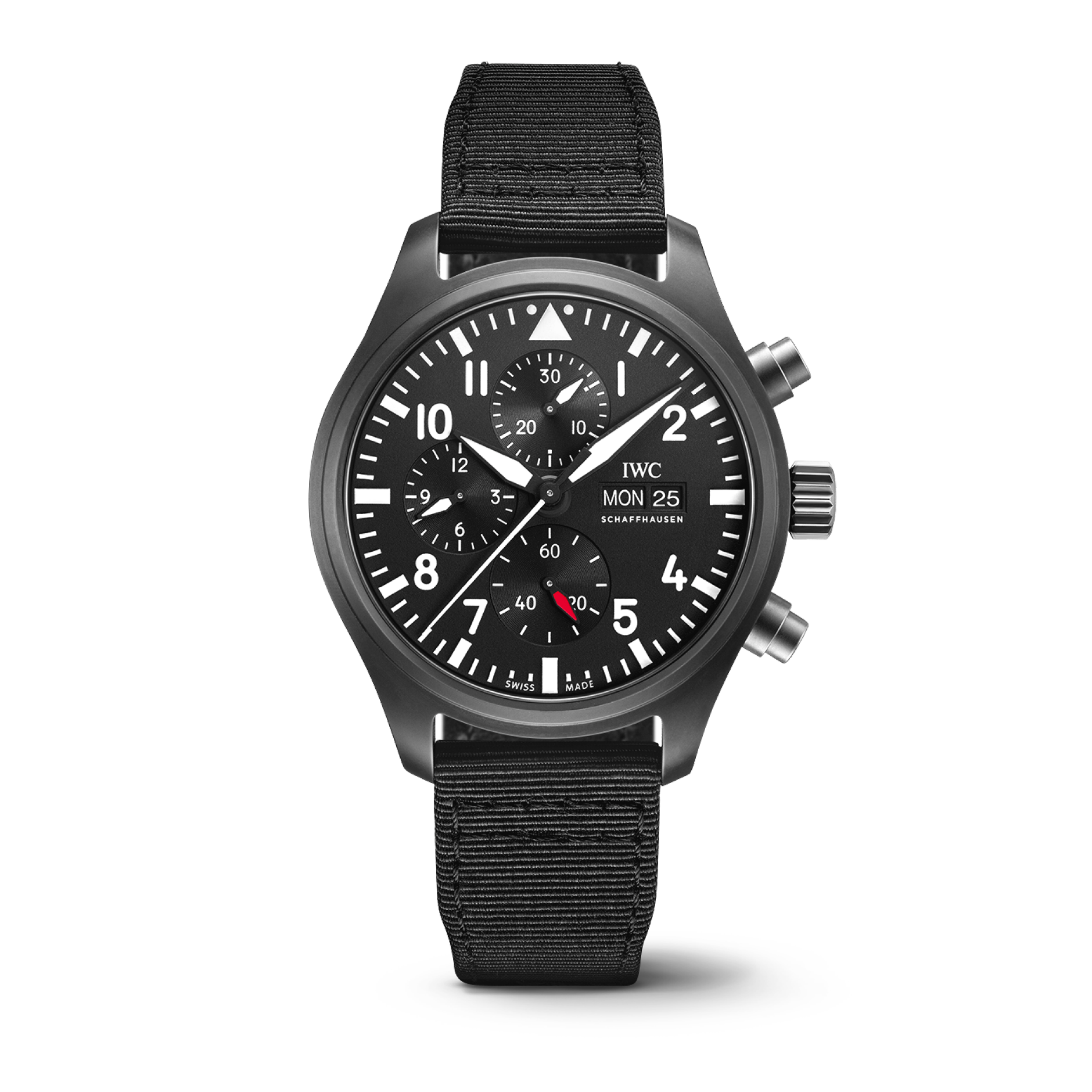 IWC Schaffhausen Pilot’s Watch Chronograph TOP GUN 44.5 mm Black Dial Ceramic  Black Textile Strap IW389101 - WATCHXNYC