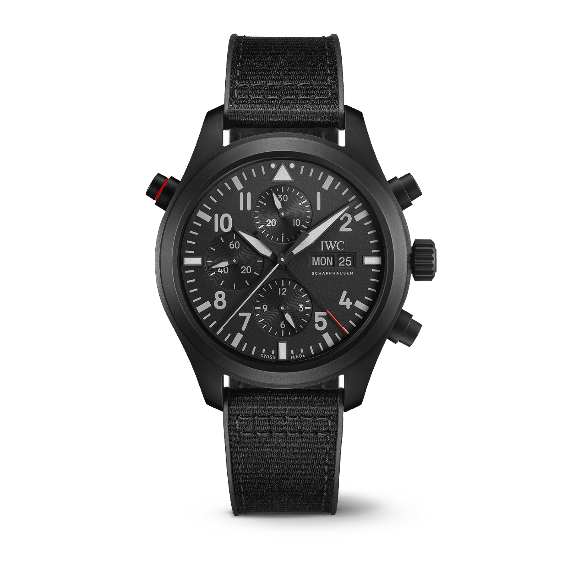 IWC Schaffhausen Pilot’s Watch Double Chronograph TOP GUN Ceratanium® 44 mm Black Dial Ceratanium®  Black Rubber Strap IW371815 - WATCHXNYC