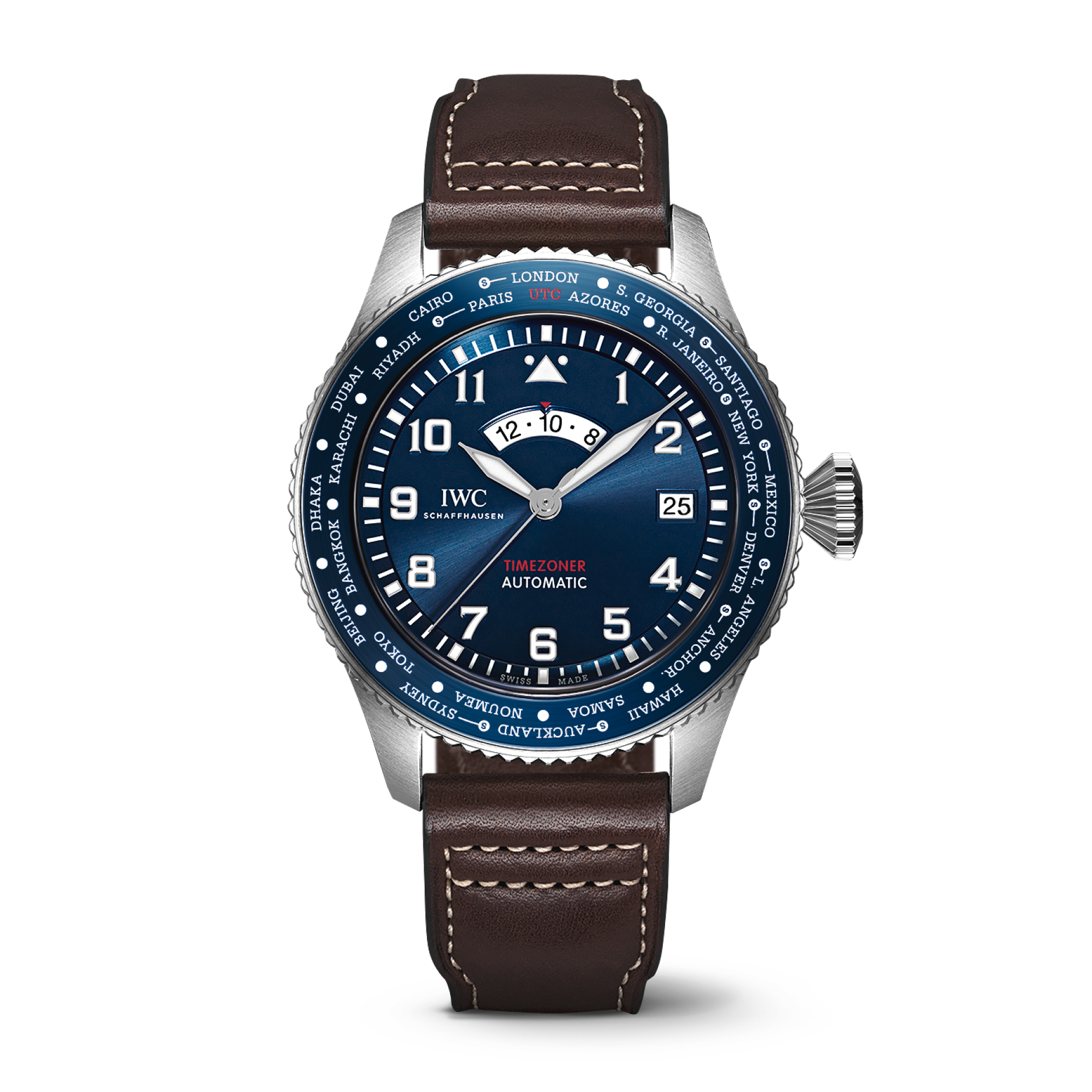 IWC Schaffhausen Pilot’s Watch Timezoner Edition “Le Petit Prince” 46  mm Blue  Dial Stainless Steel  Brown   Strap IW395503 - WATCHXNYC