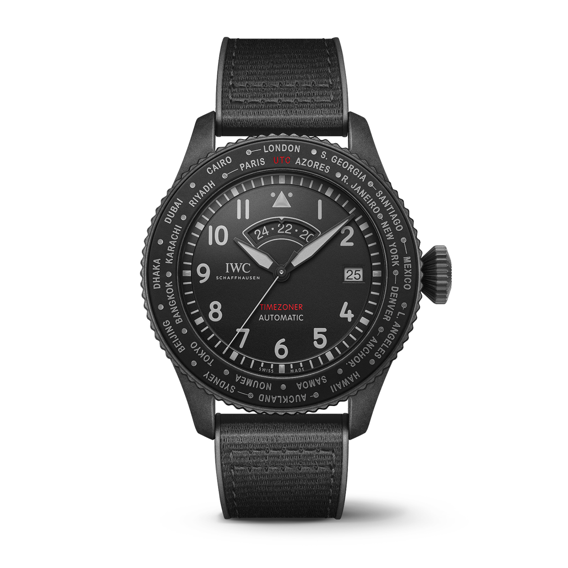 IWC Schaffhausen Pilot's Watch Timezoner TOP GUN Ceratanium® 46 mm Black Dial Ceratanium Black Rubber Strap IW395505 - WATCHXNYC