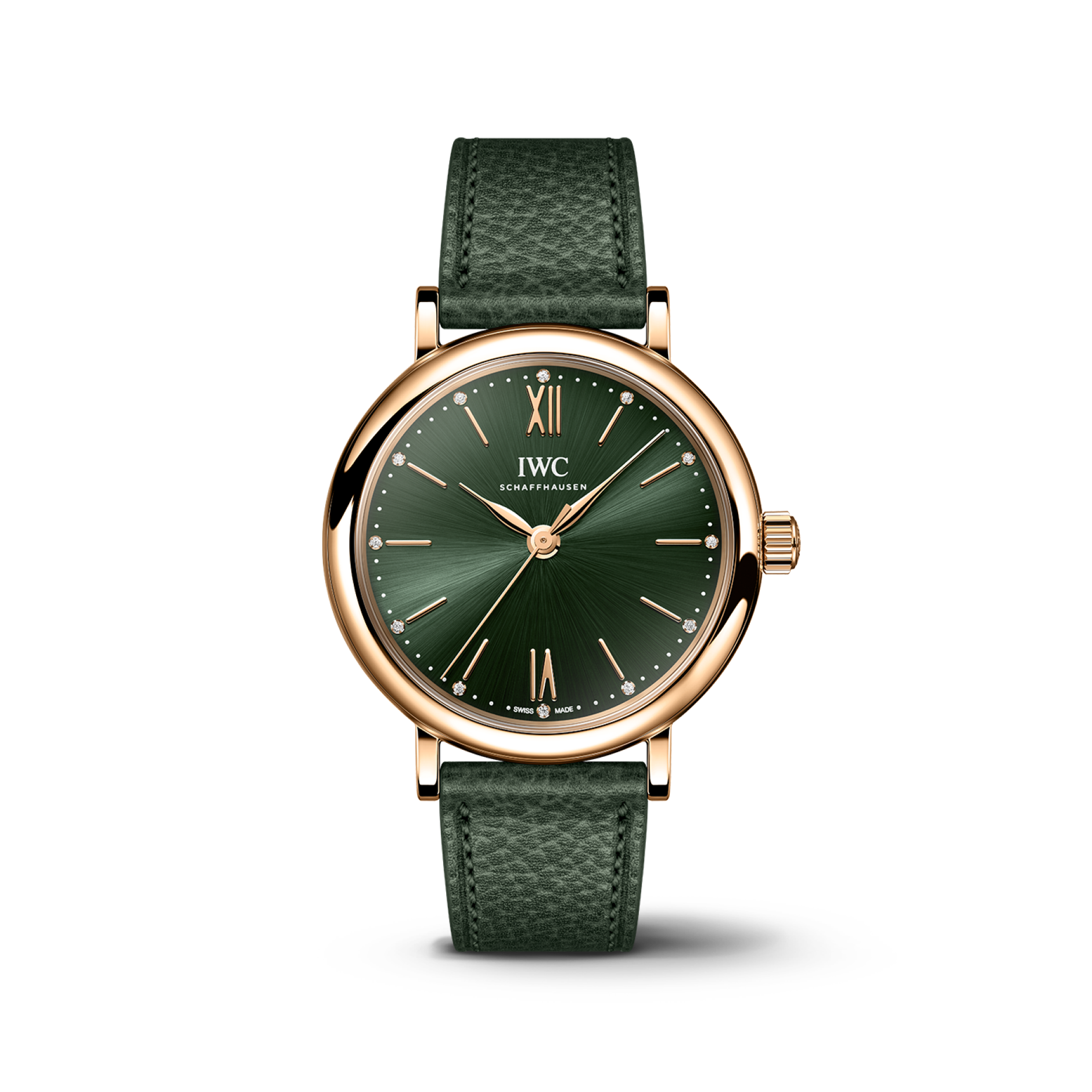 IWC Schaffhausen Portofino Automatic 34 mm Green  Dial 18 Kt 5N Gold Case Green   Strap IW357415 - WATCHXNYC