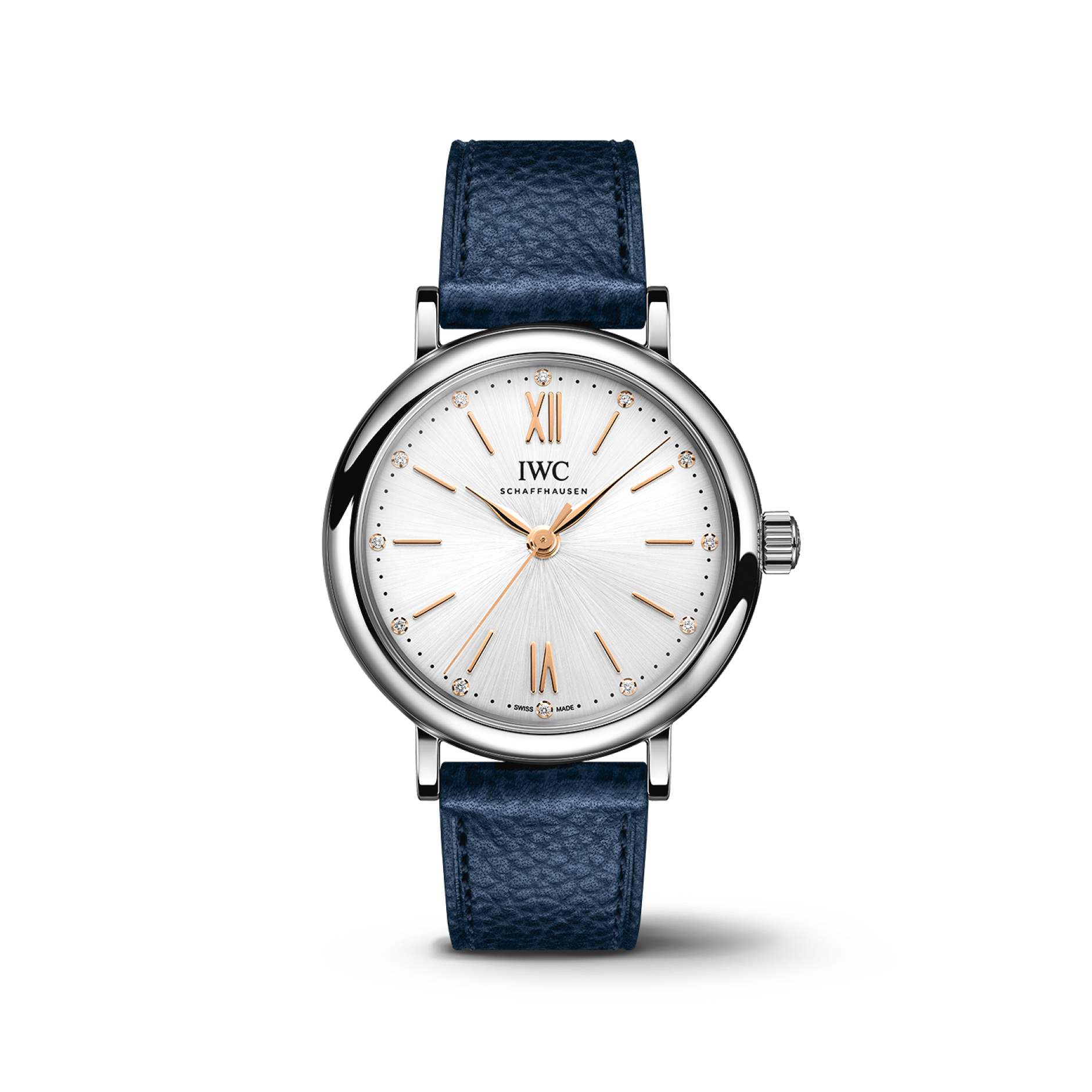 IWC Schaffhausen Portofino Automatic 34 mm Silver  Dial Stainless Steel Blue   Strap IW357411 - WATCHXNYC