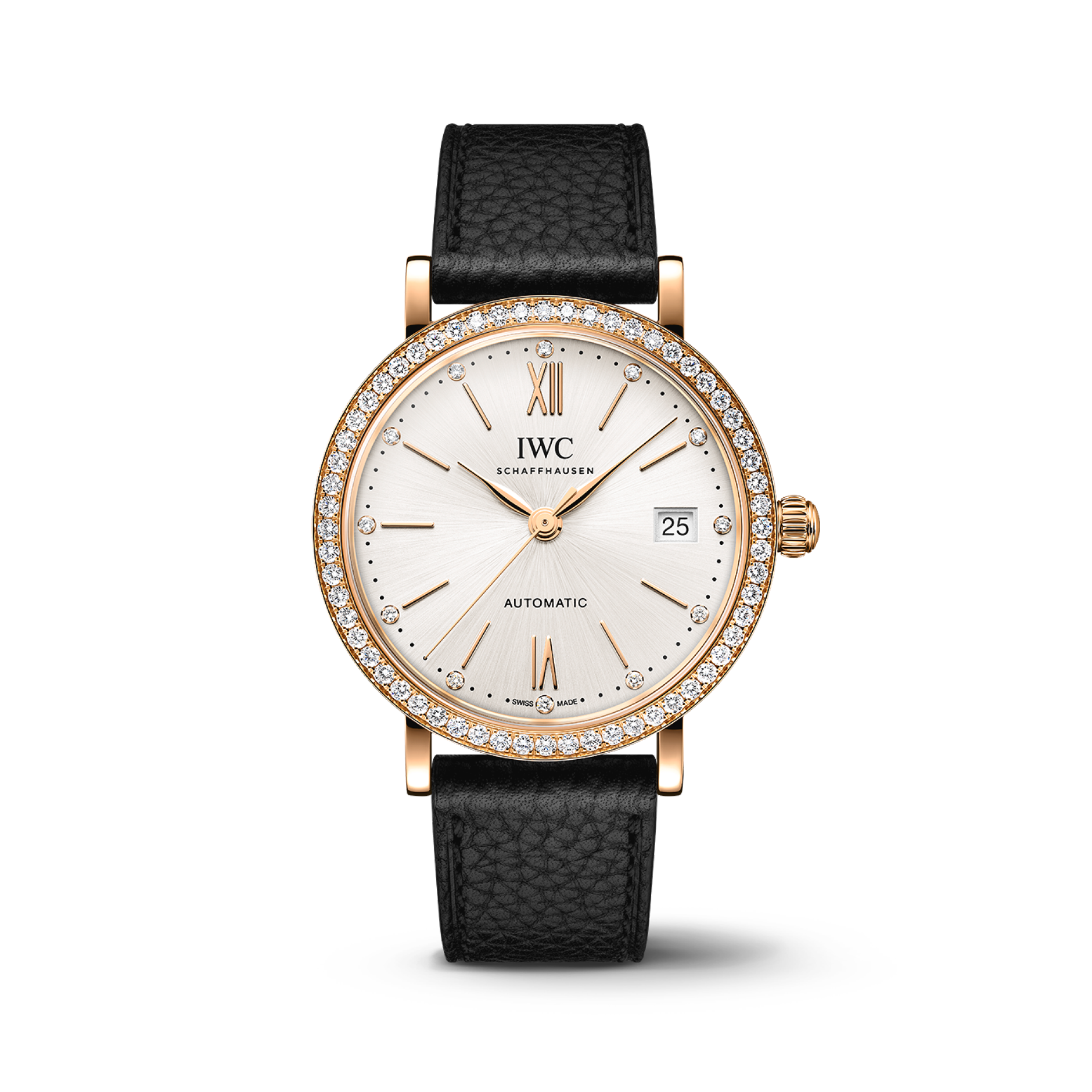 IWC Schaffhausen Portofino Automatic 37 mm Silver  Dial 18 Kt 5N Gold Case Black   Strap IW658603 - WATCHXNYC