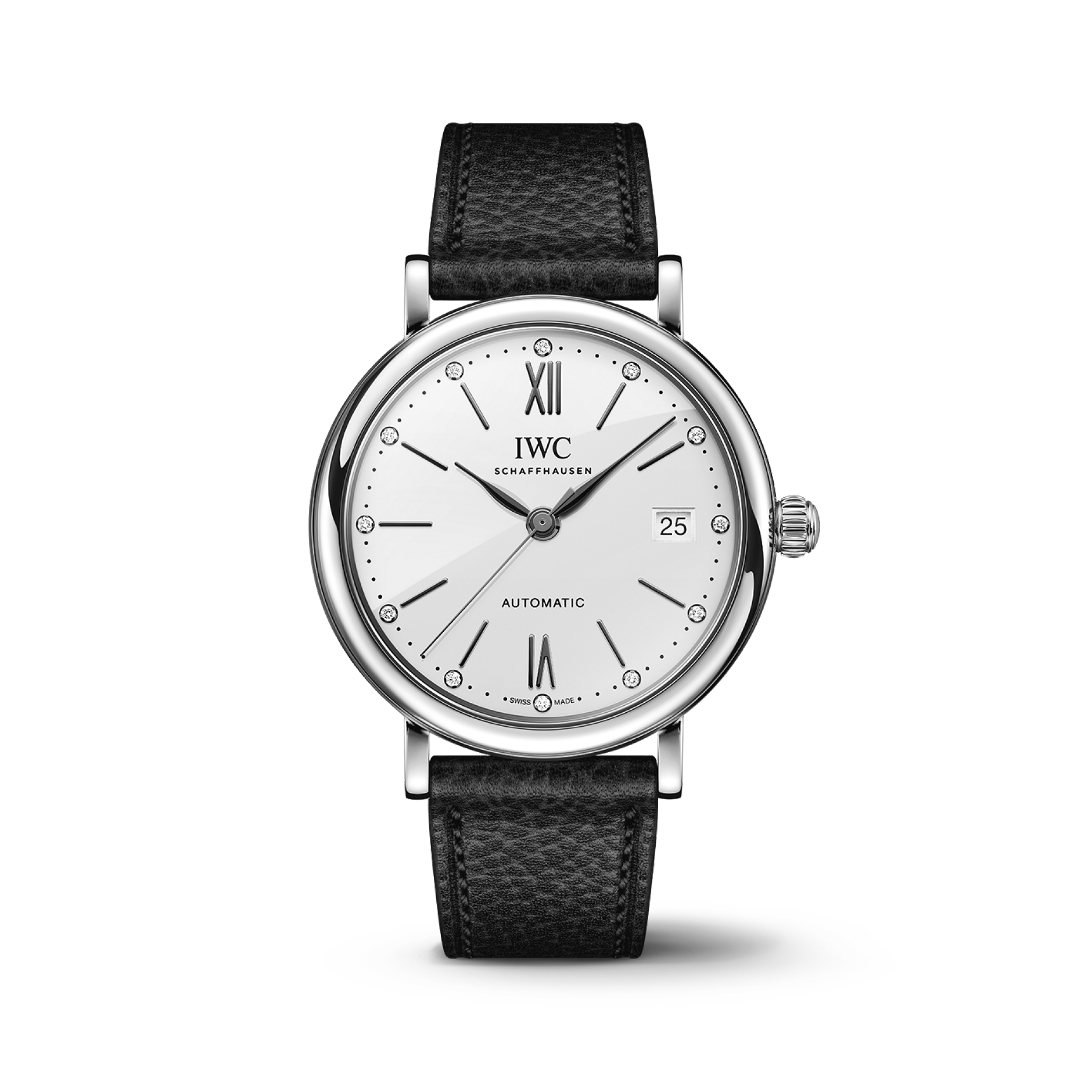 IWC Schaffhausen Portofino Automatic 37 mm White  Dial Stainless Steel Black   Strap IW458610 - WATCHXNYC