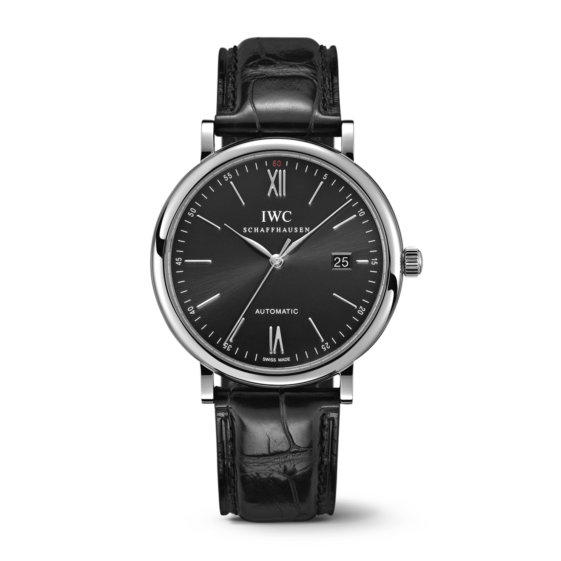 IWC Schaffhausen Portofino Automatic 40 mm Black  Dial Stainless Steel Black   Leather Strap IW356502 - WATCHXNYC