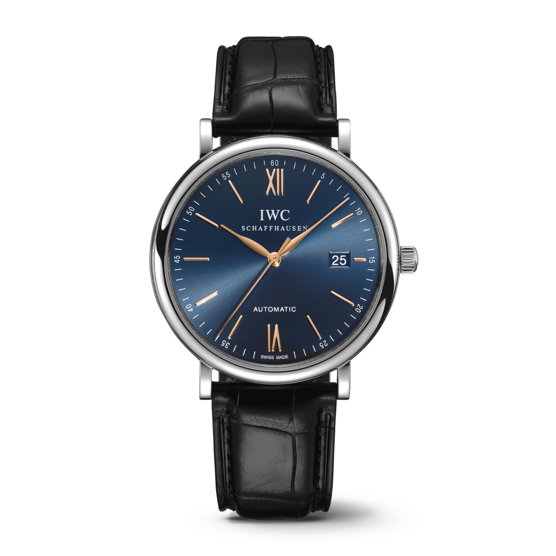 IWC Schaffhausen Portofino Automatic 40 mm Blue  Dial Stainless Steel Black   Leather Strap IW356523 - WATCHXNYC