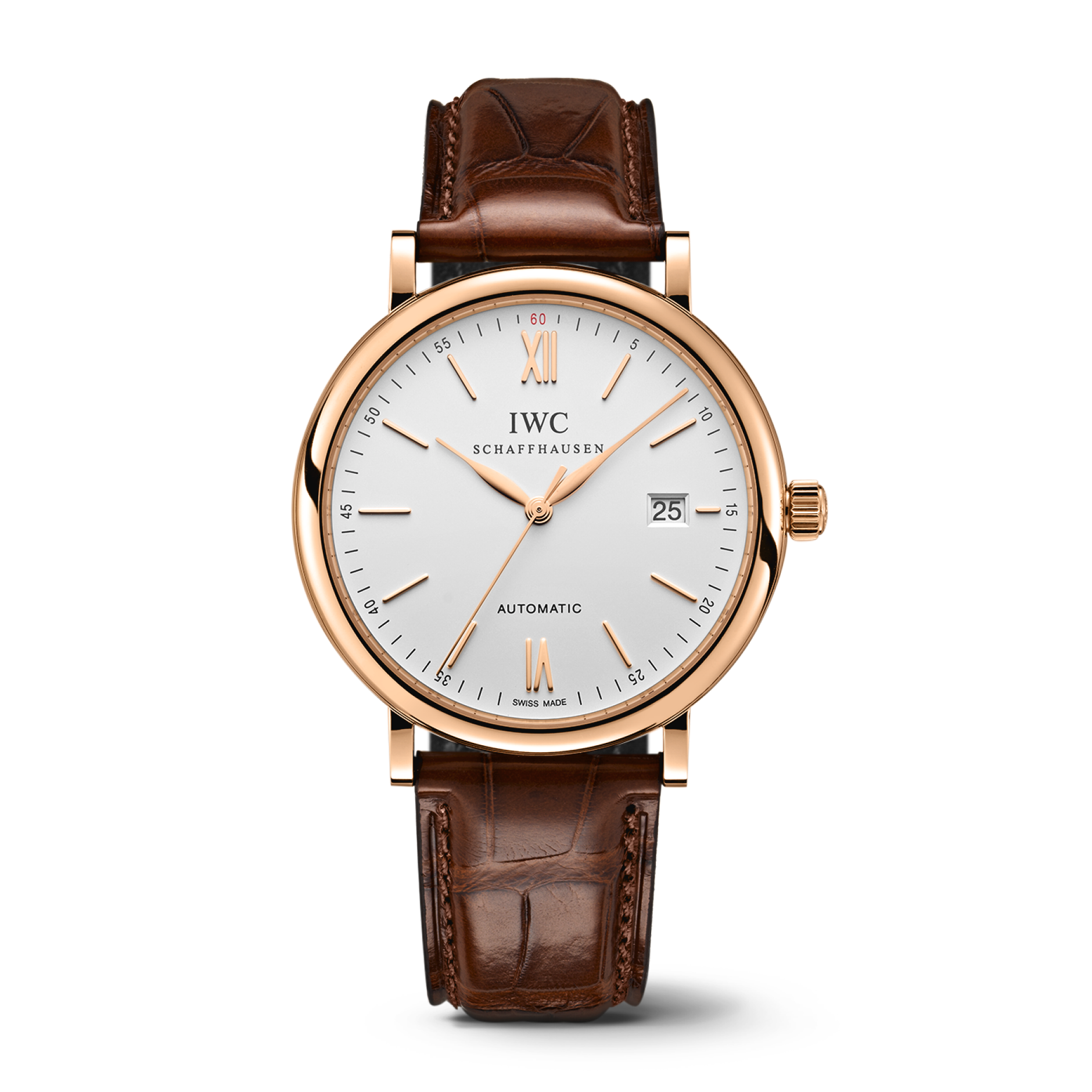 IWC Schaffhausen Portofino Automatic 40 mm Silver  Dial 18 Kt 5N Gold Case Dark Brown   Leather Strap IW356504 - WATCHXNYC