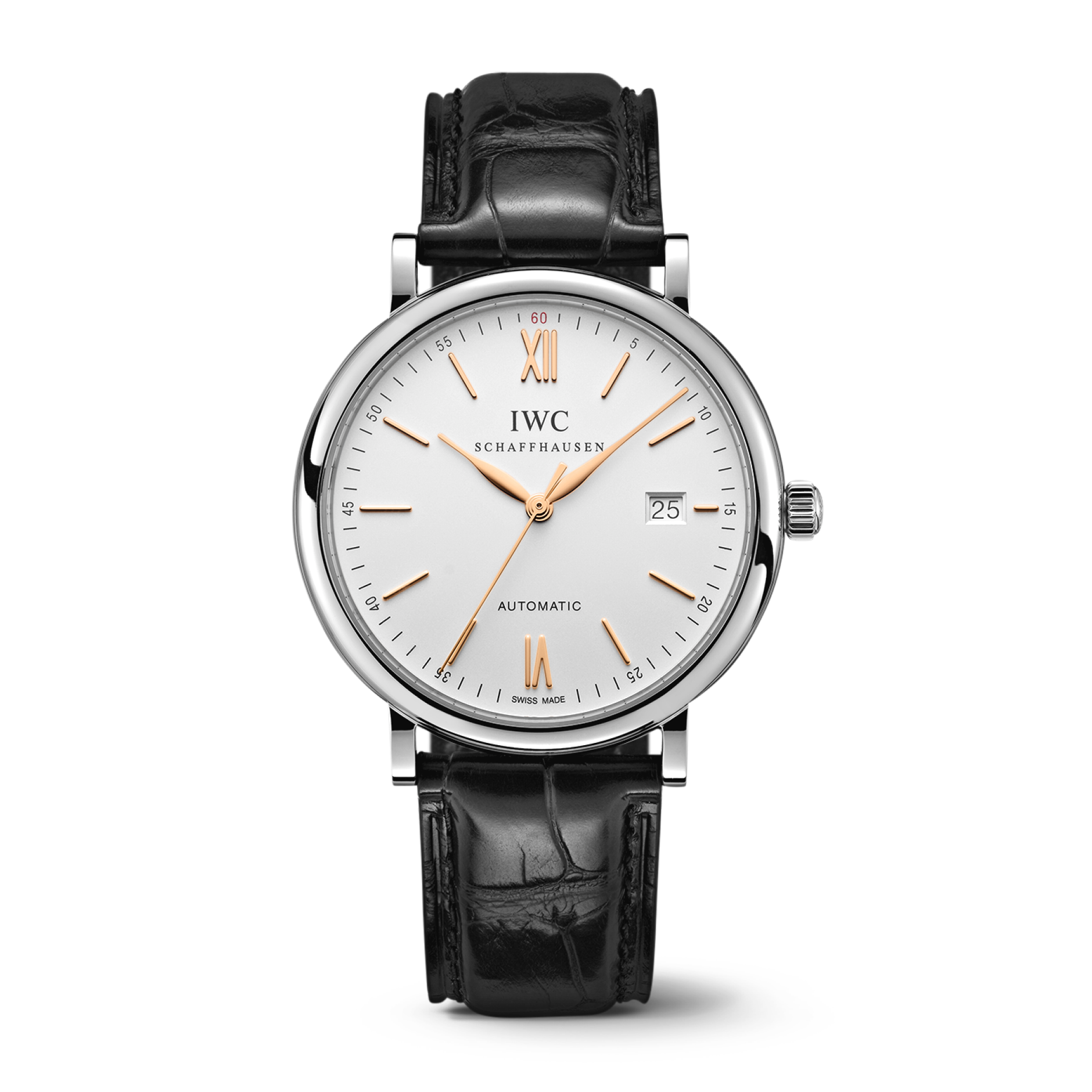 IWC Schaffhausen Portofino Automatic 40 mm Silver  Dial Stainless Steel Black   Leather Strap IW356517 - WATCHXNYC
