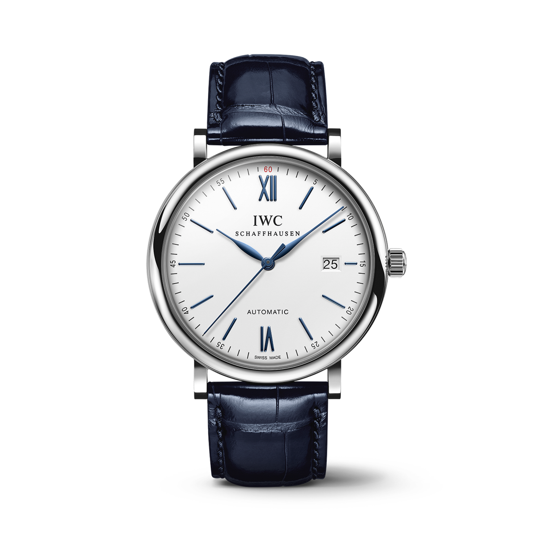 IWC Schaffhausen Portofino Automatic 40 mm Silver  Dial Stainless Steel Blue   Leather Strap IW356527 - WATCHXNYC