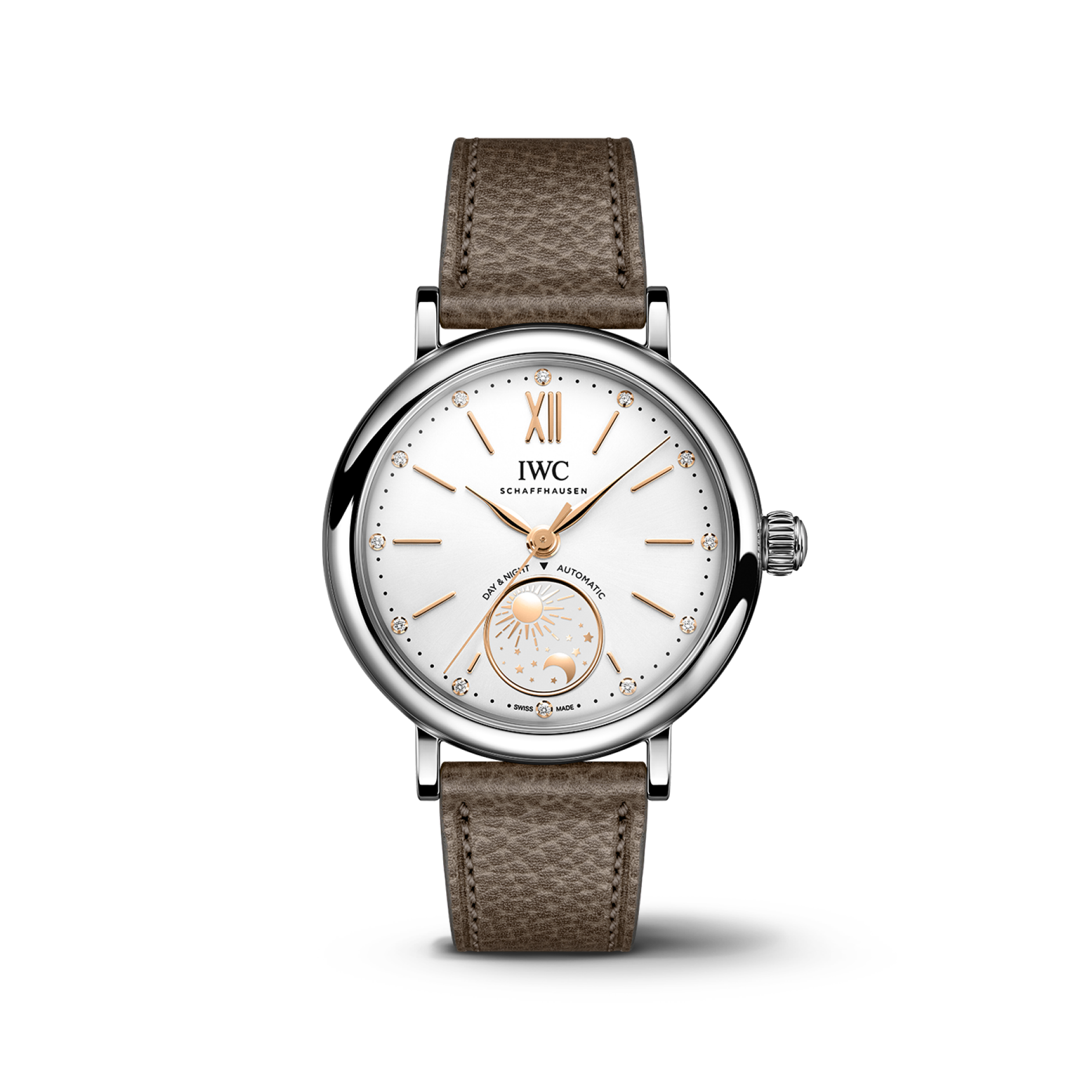 IWC Schaffhausen Portofino Automatic Day & Night 34 mm Silver  Dial Stainless Steel Taupe   Strap IW459801 - WATCHXNYC