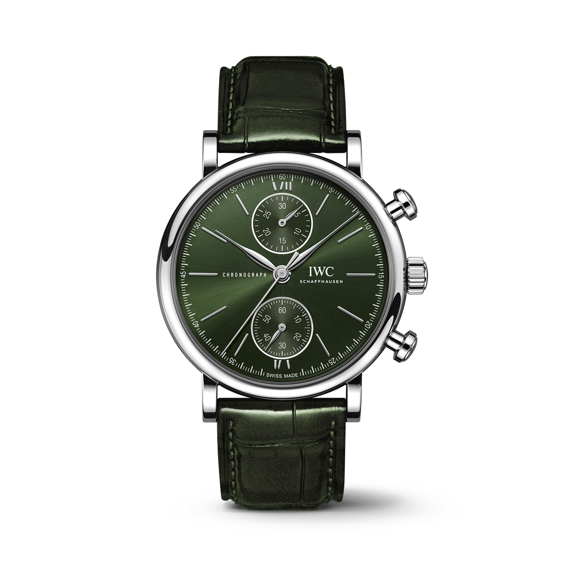 IWC Schaffhausen Portofino Chronograph 39 mm Green  Dial Stainless Steel Green   Leather Strap IW391405 - WATCHXNYC