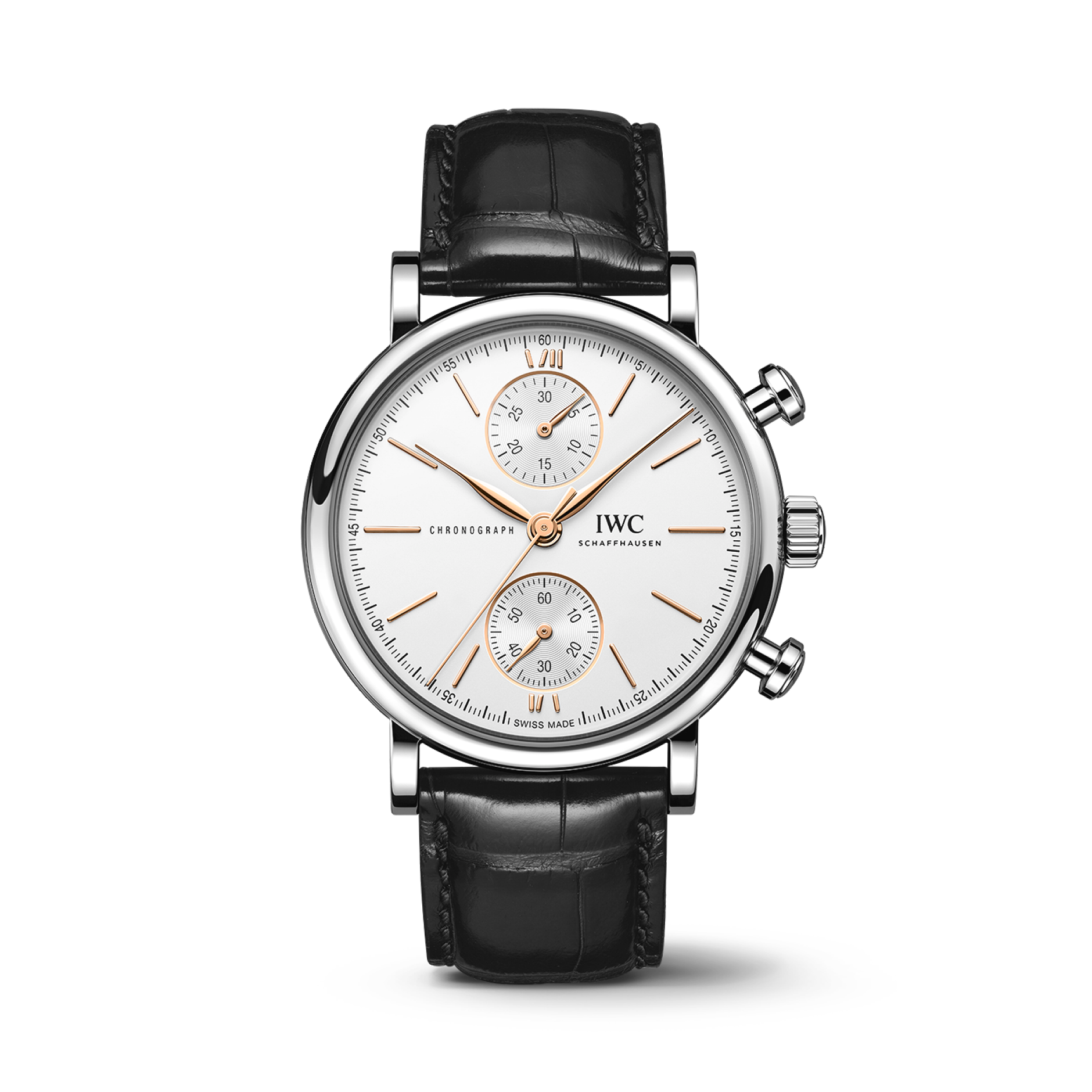 IWC Schaffhausen Portofino Chronograph 39 mm Silver  Dial Stainless Steel Black   Leather Strap IW391406 - WATCHXNYC