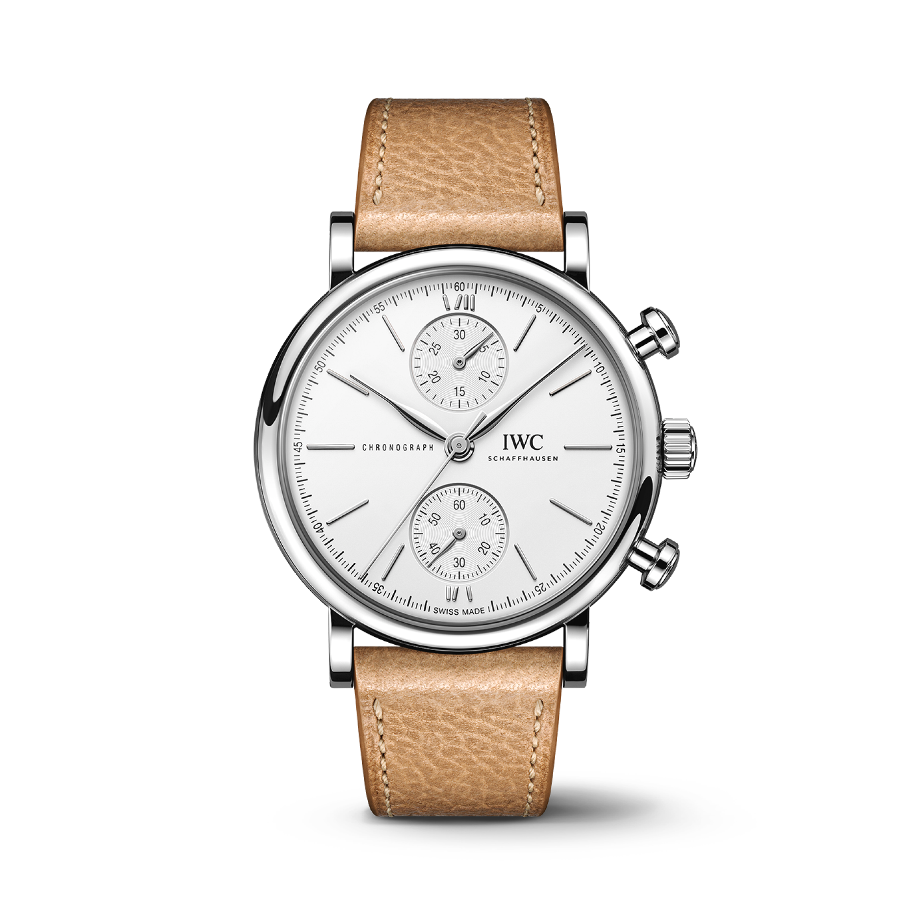 IWC Schaffhausen Portofino Chronograph 39 mm White Dial Stainless Steel Beige   Strap IW391502 - WATCHXNYC