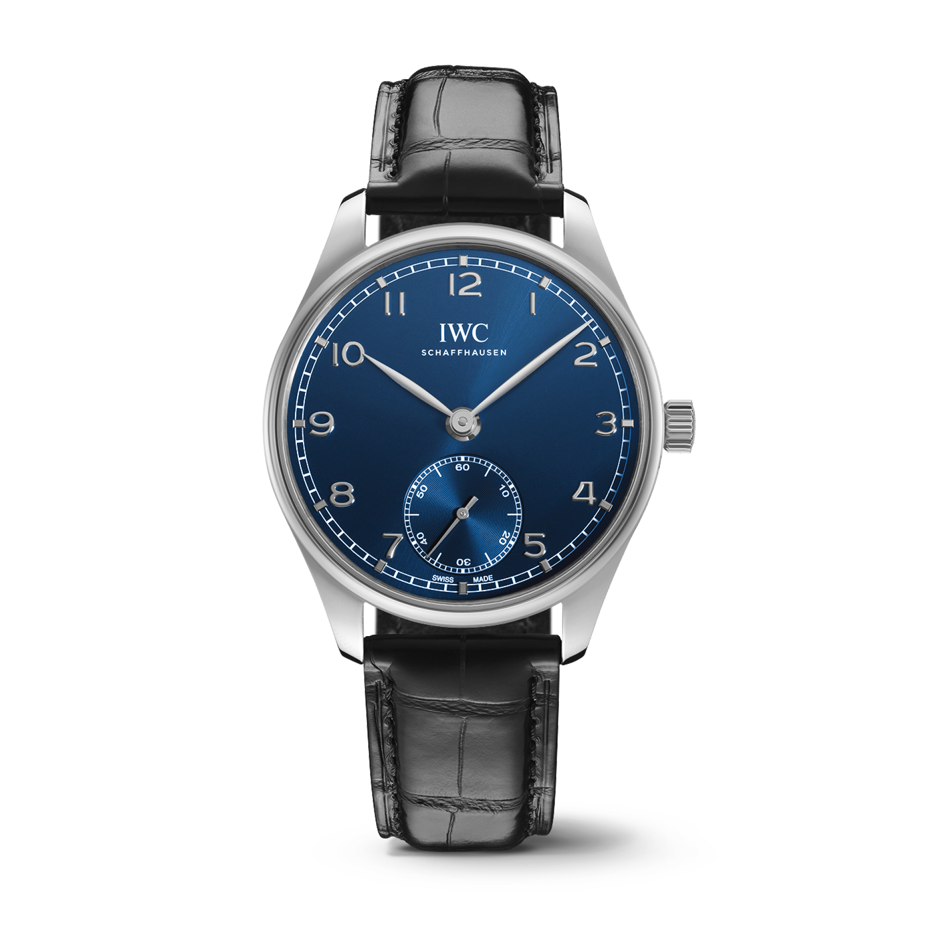 IWC Schaffhausen Portugieser Automatic 40.4 mm Blue Dial Stainless Steel Black   Leather Strap IW358305 - WATCHXNYC
