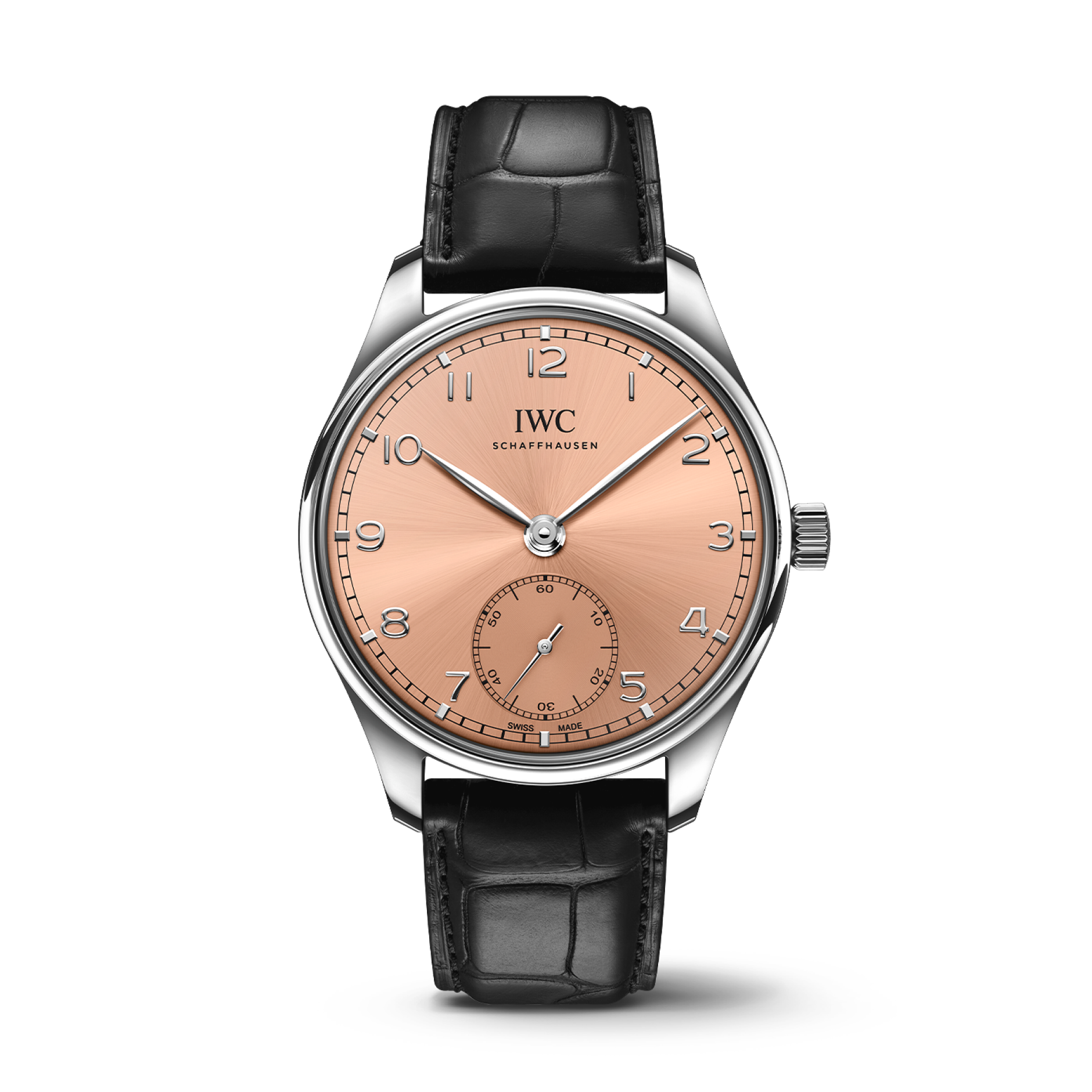 IWC Schaffhausen Portugieser Automatic 40.4 mm Pink Dial Stainless Steel Black   Leather Strap IW358313 - WATCHXNYC